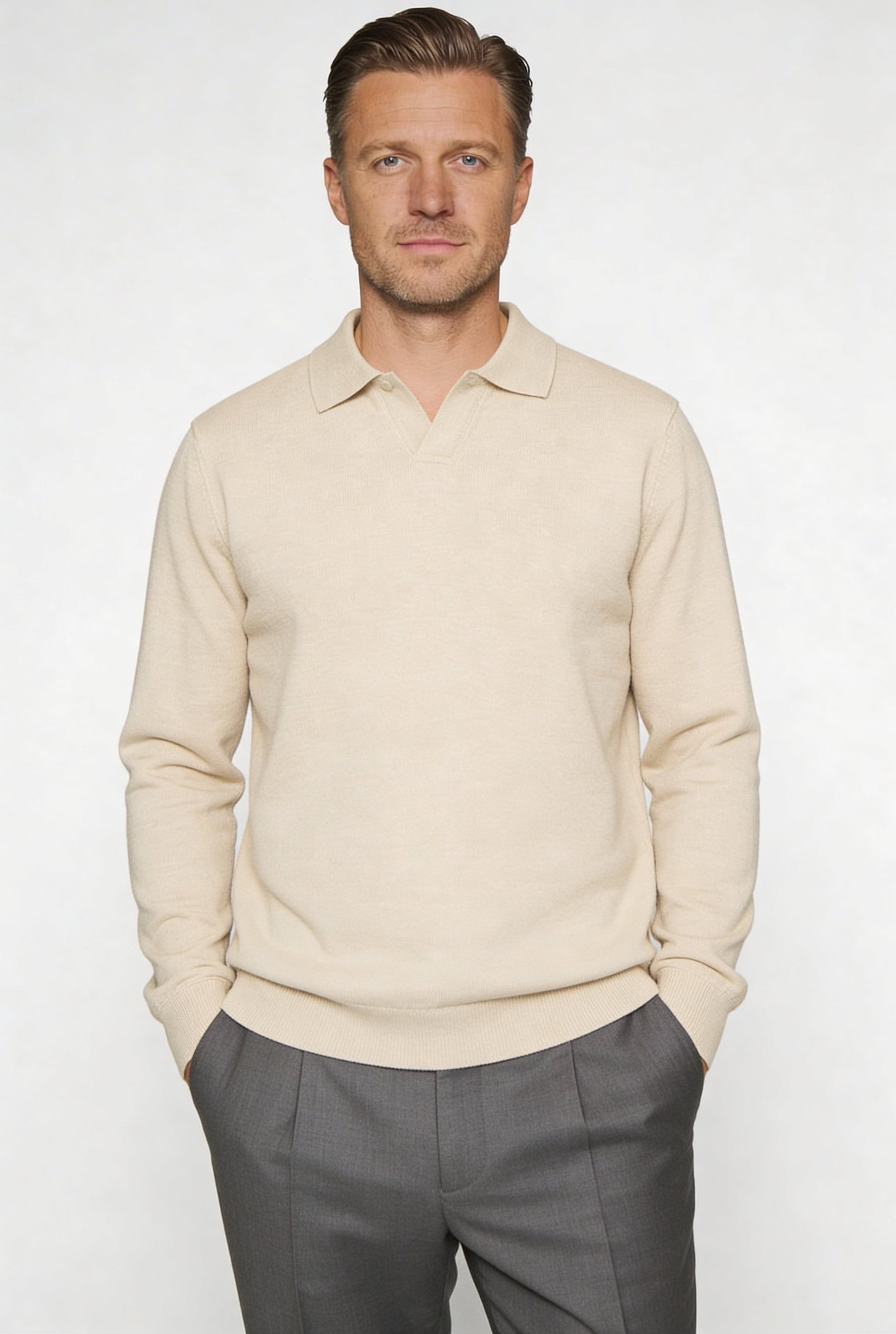 TALREN LONG SLEEVE POLO SHIRT – BEIGE