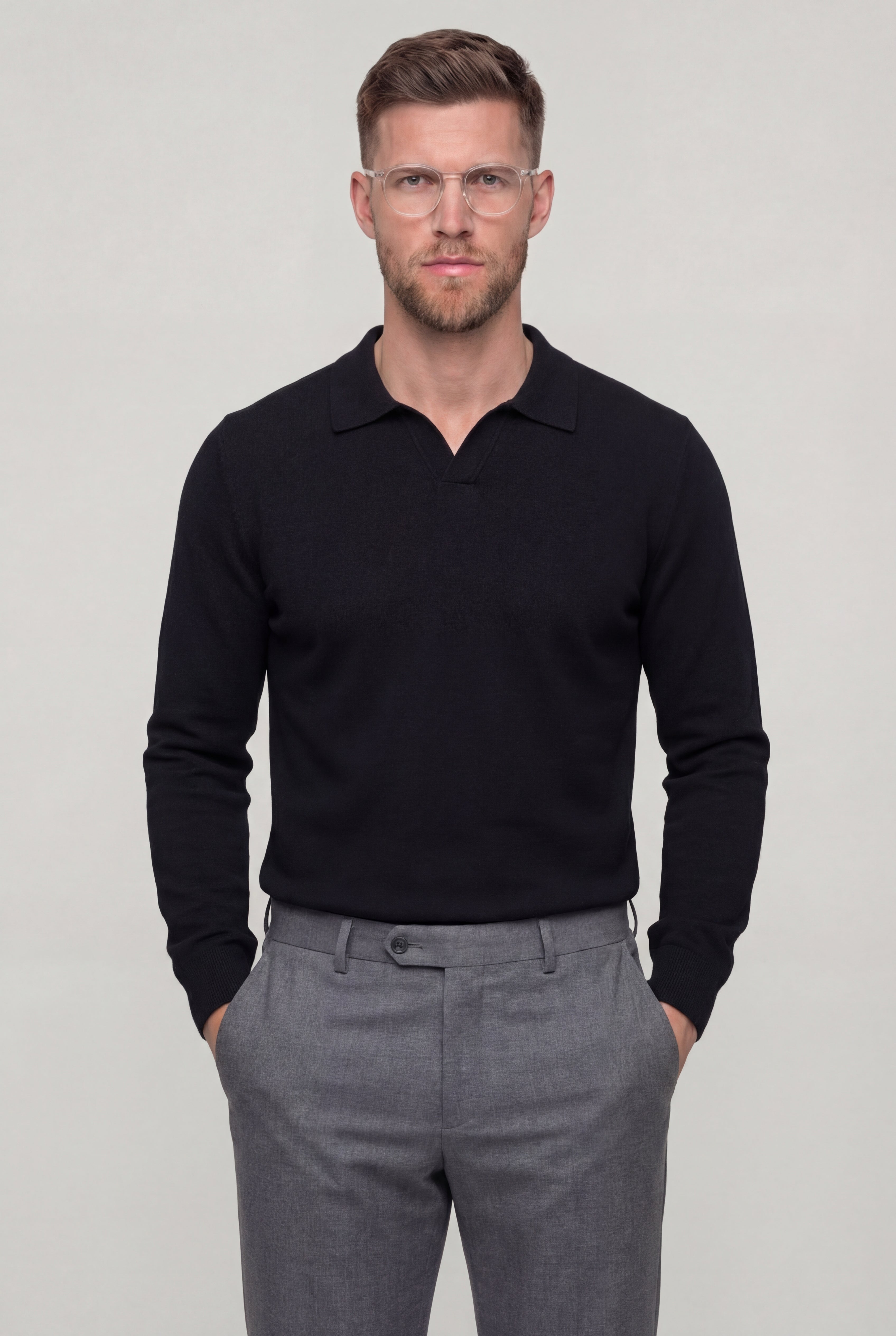 TALREN LONG SLEEVE POLO SHIRT – BLACK