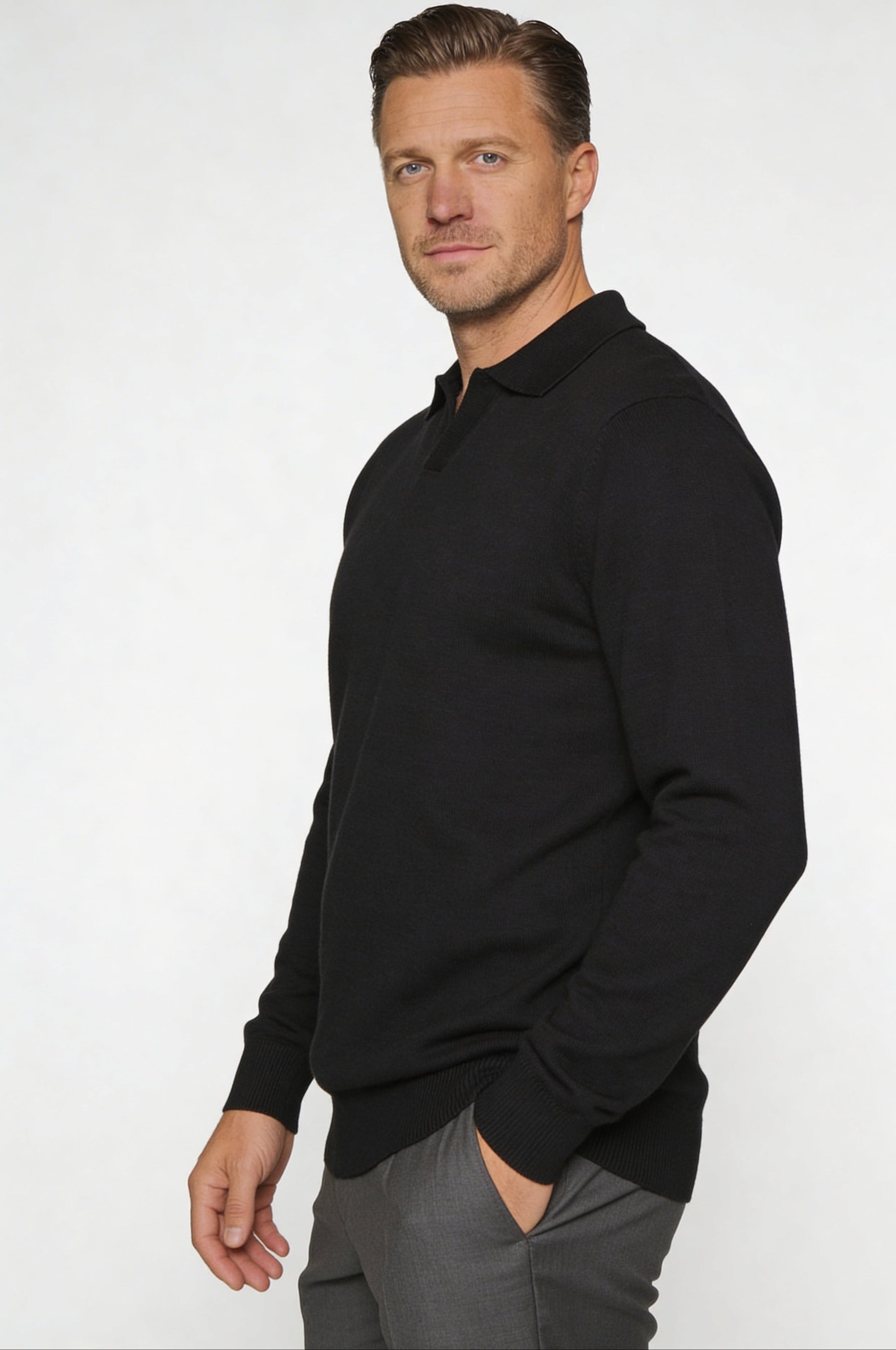 TALREN LONG SLEEVE POLO SHIRT – BLACK
