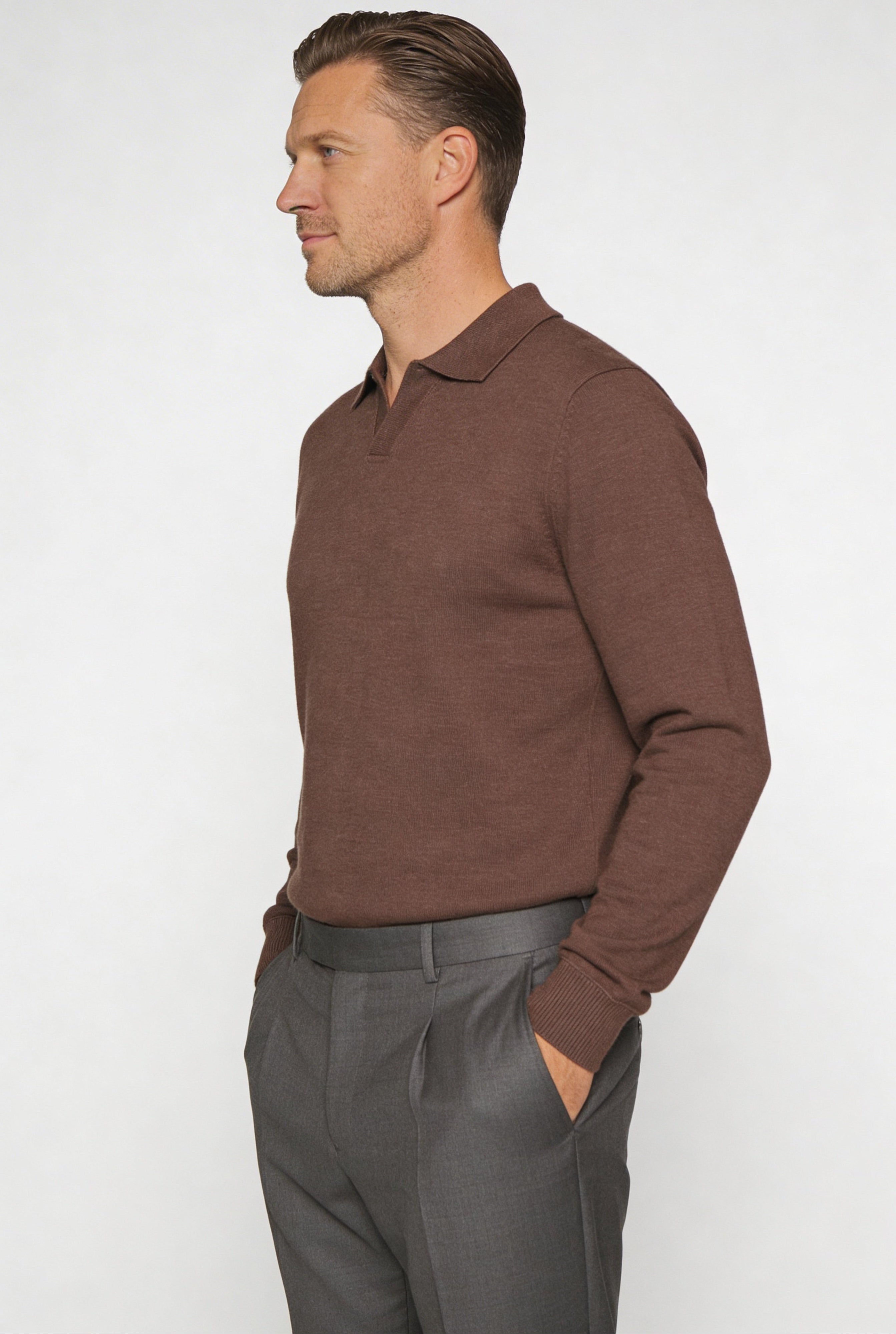 TALREN LONG SLEEVE POLO SHIRT – LIGHT COFFEE