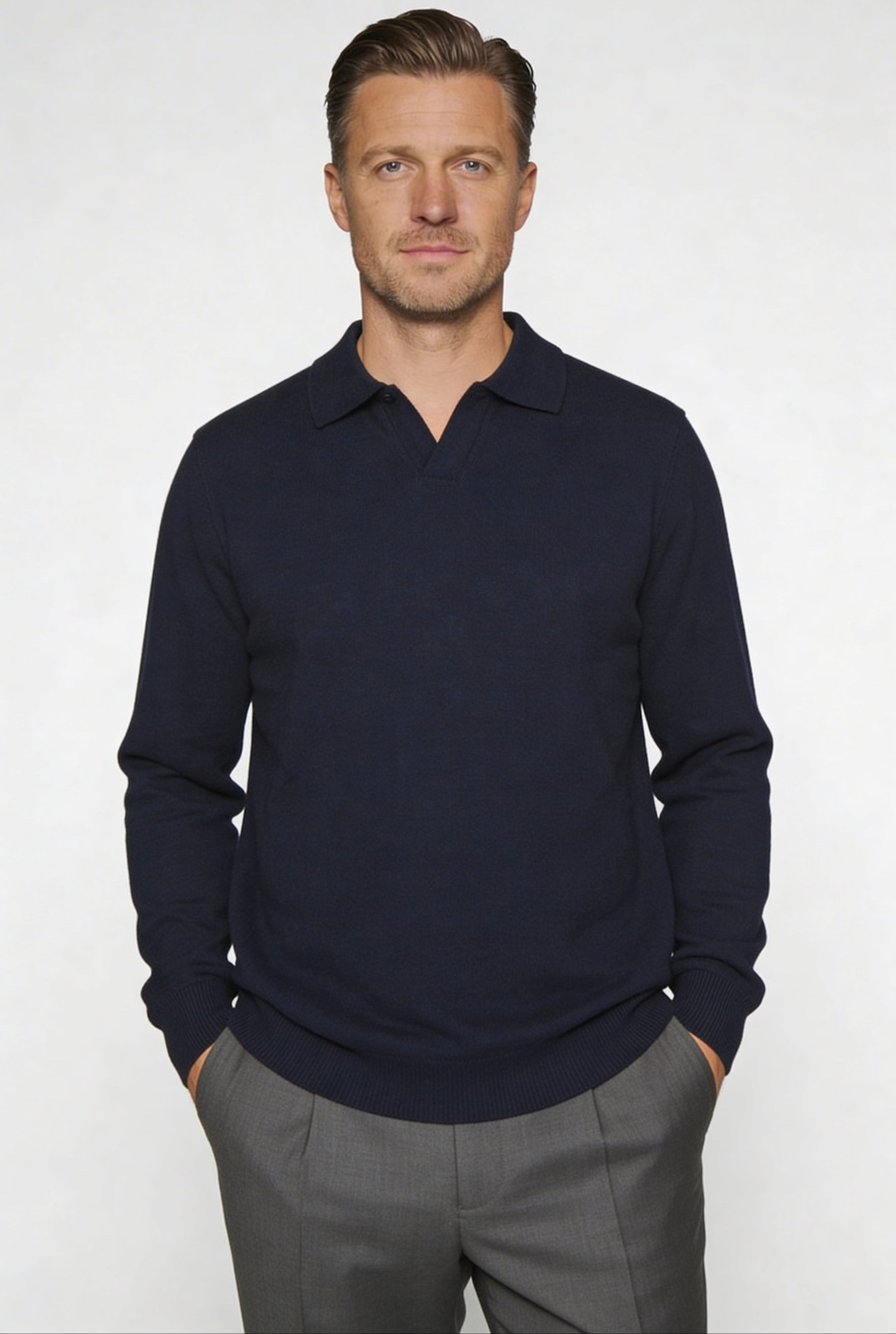 TALREN LONG SLEEVE POLO SHIRT – NAVY