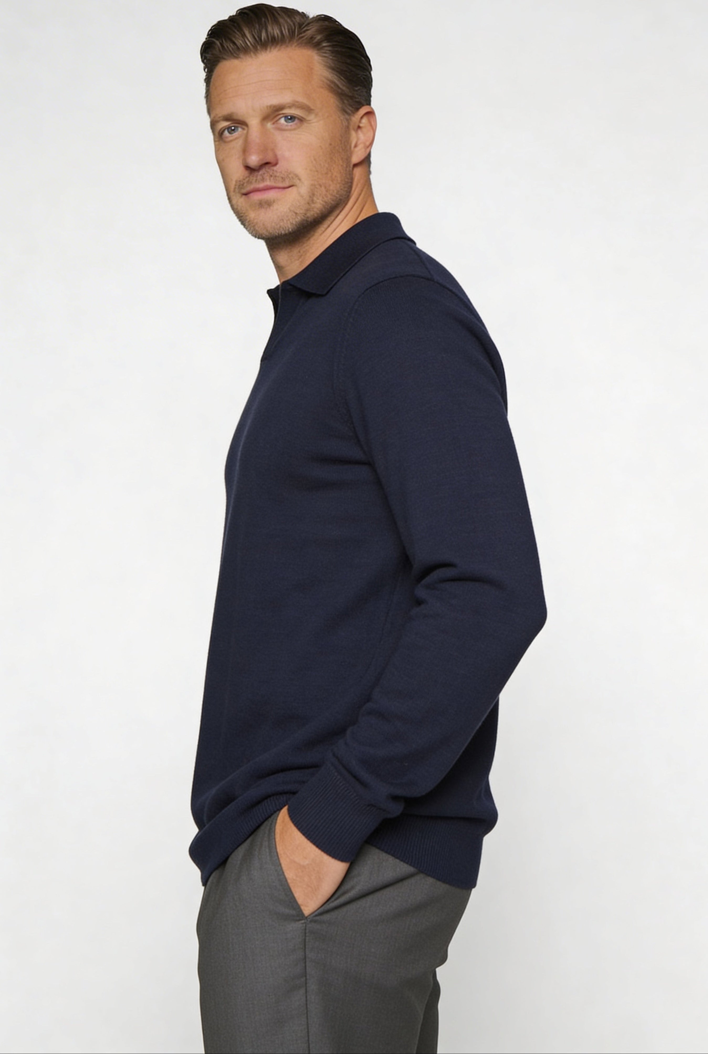 TALREN LONG SLEEVE POLO SHIRT – NAVY