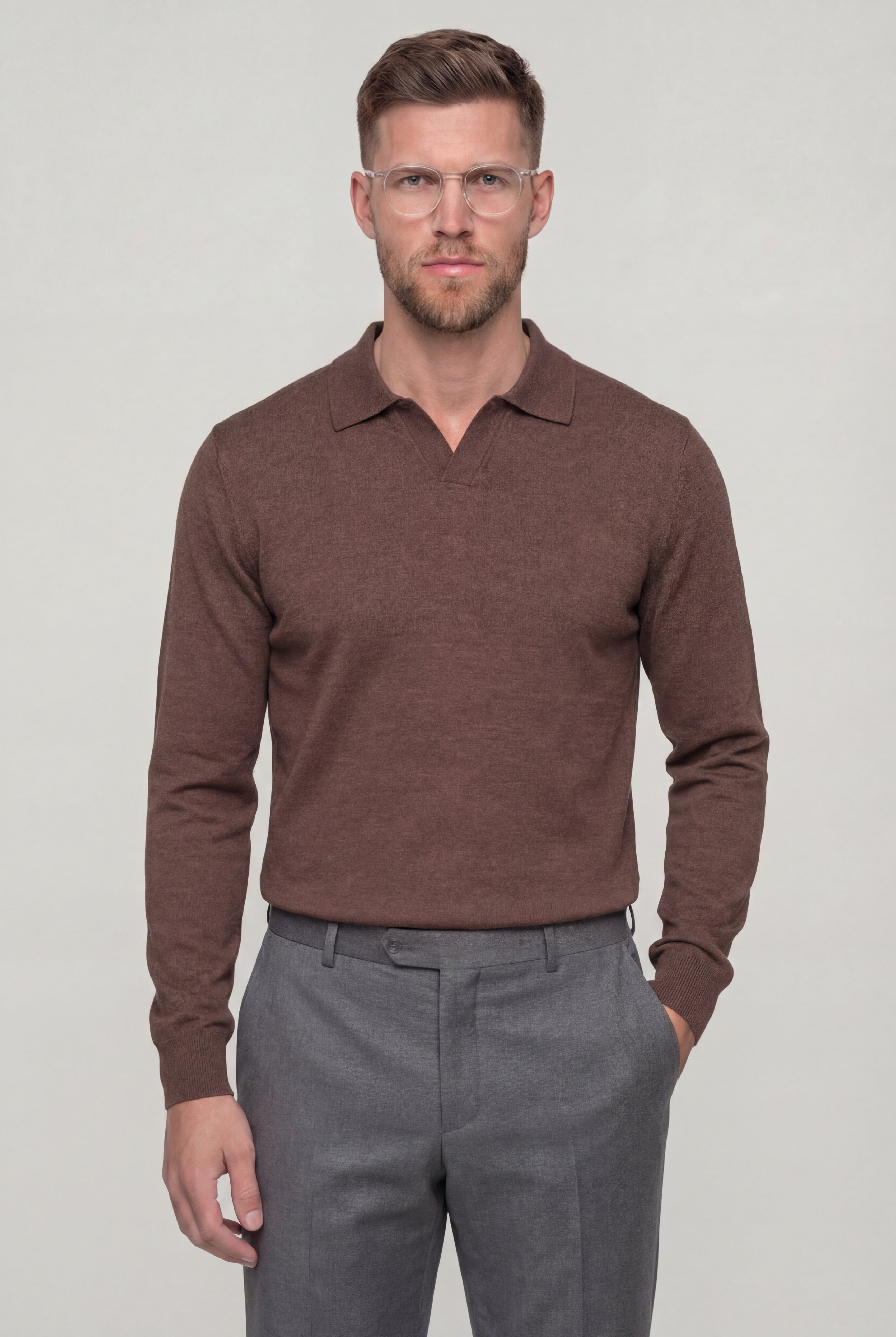 TALREN LONG SLEEVE POLO SHIRT – LIGHT COFFEE