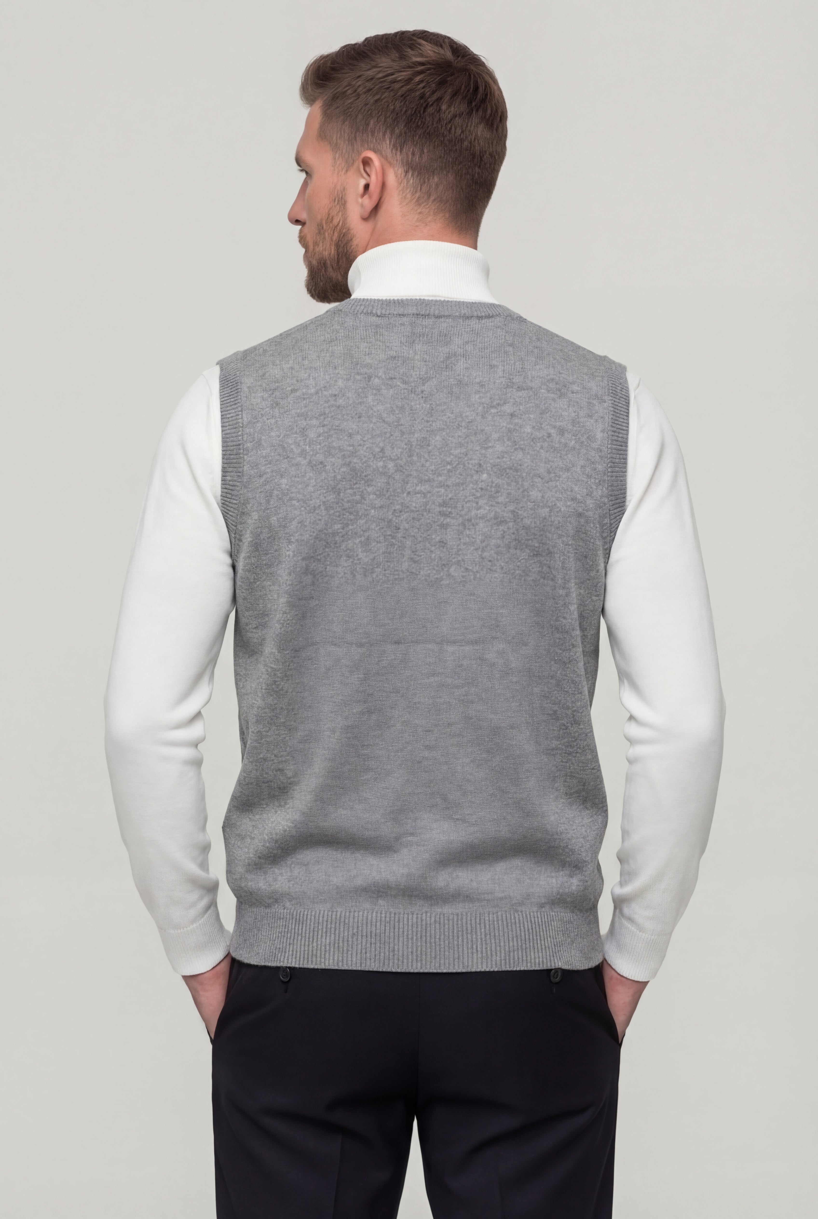 TAVERO WOOL KNIT V-NECK VEST – GRAY