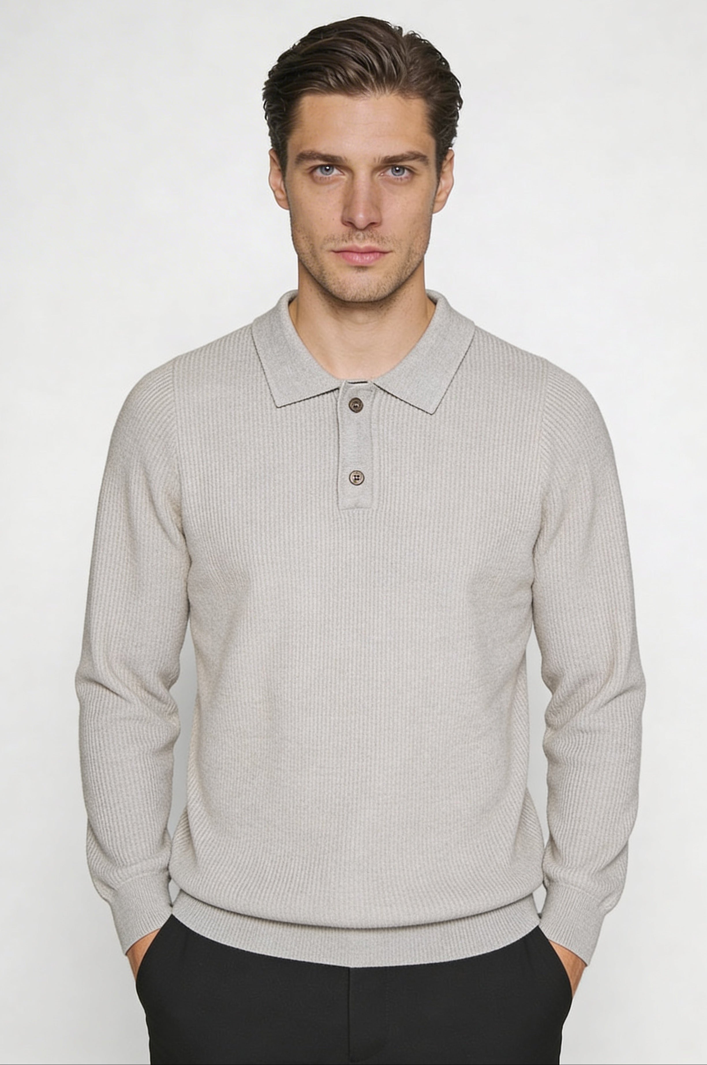 TORVAN KNIT POLO – GRAY