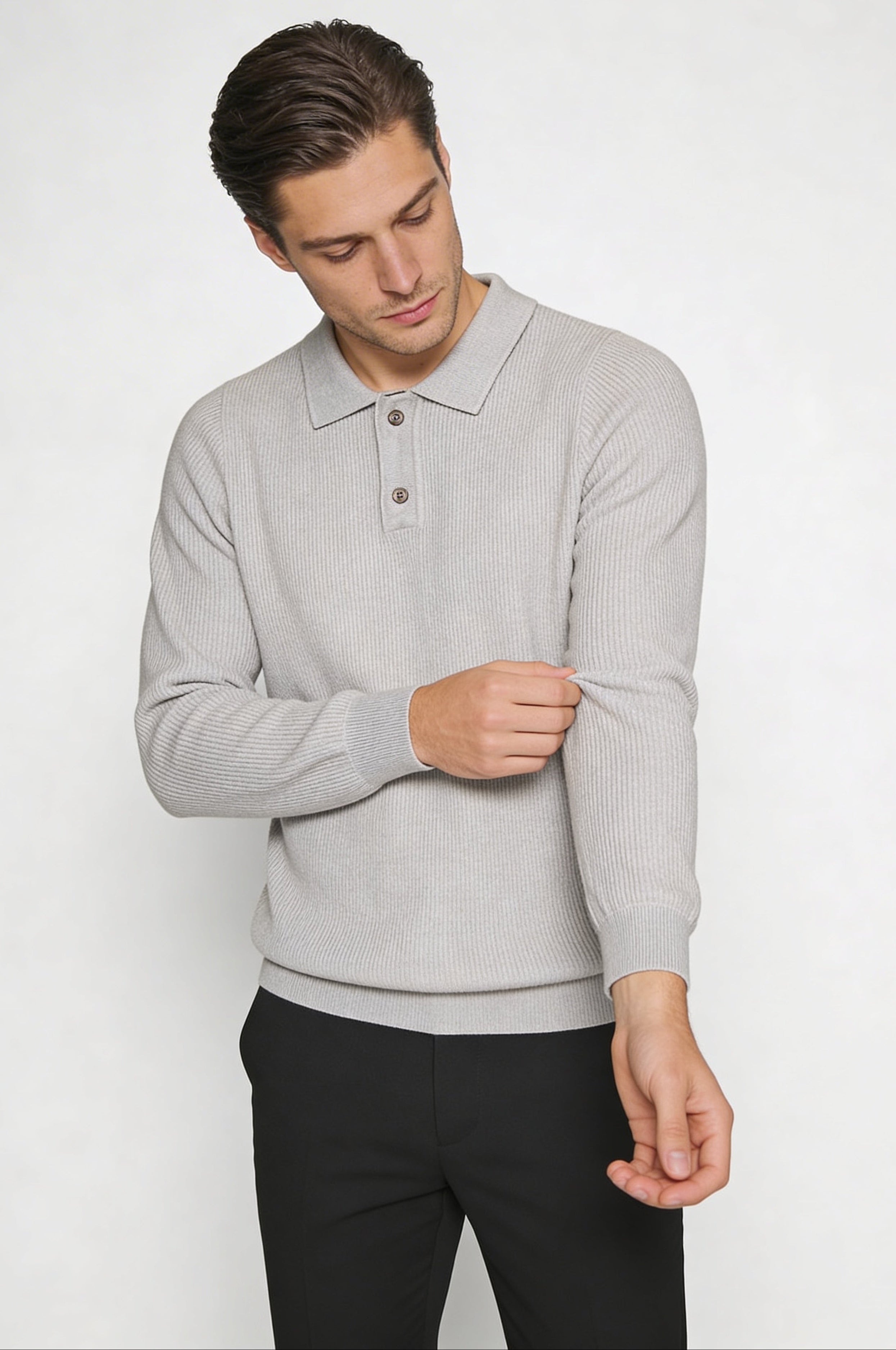 TORVAN KNIT POLO – GRAY