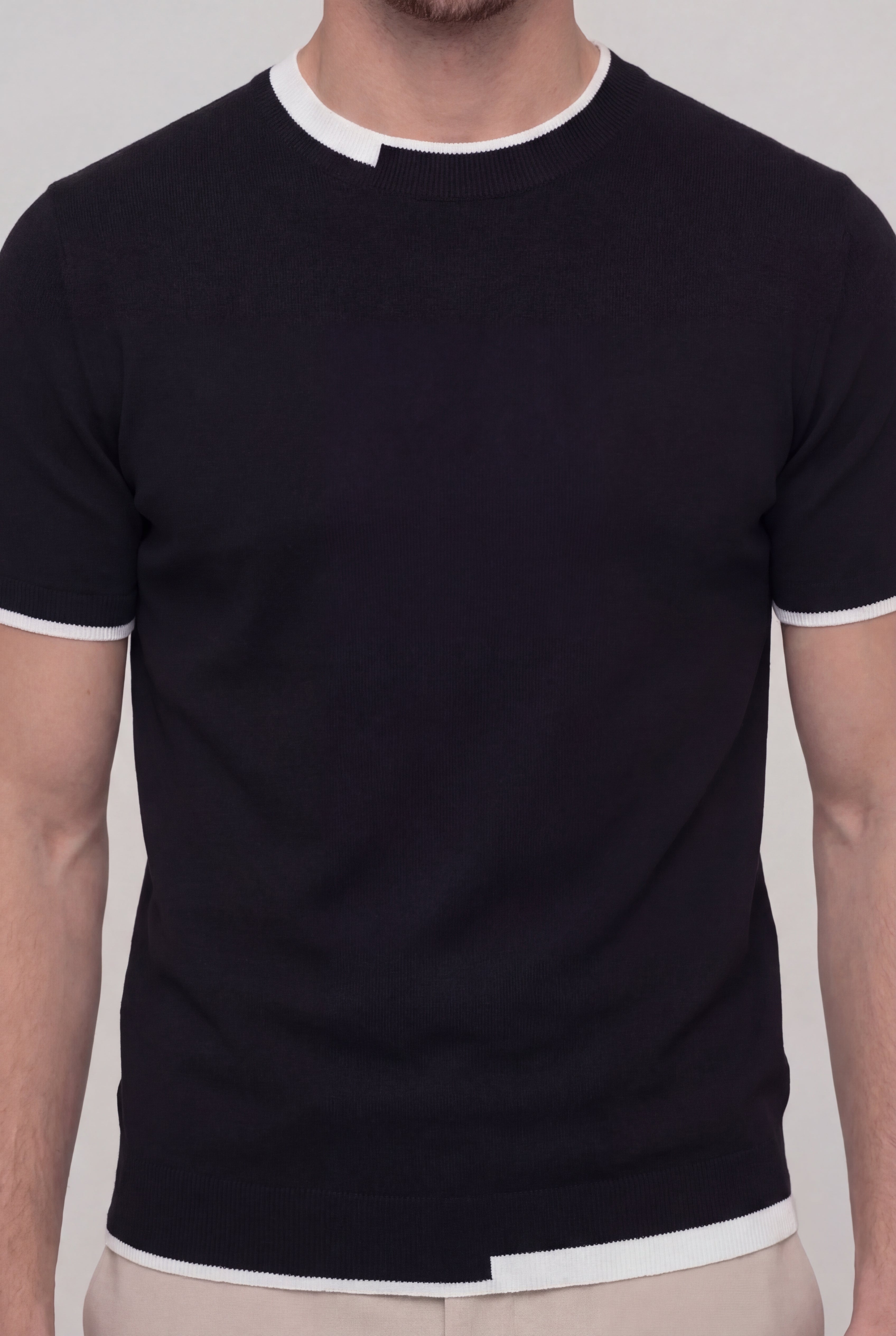 TREVANO CONTRAST TRIM T-SHIRT – BLACK