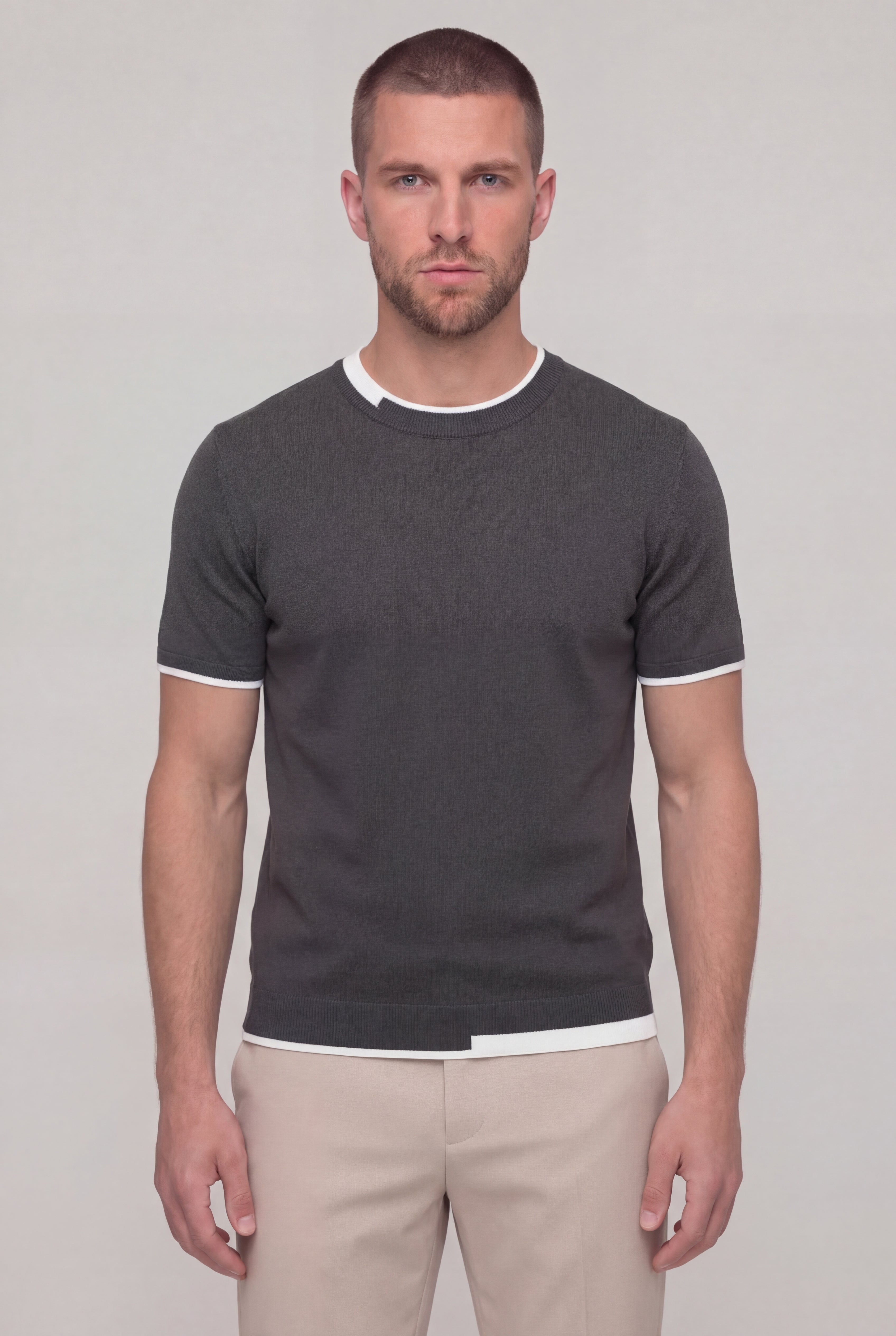 TREVANO CONTRAST TRIM T-SHIRT – GRAY