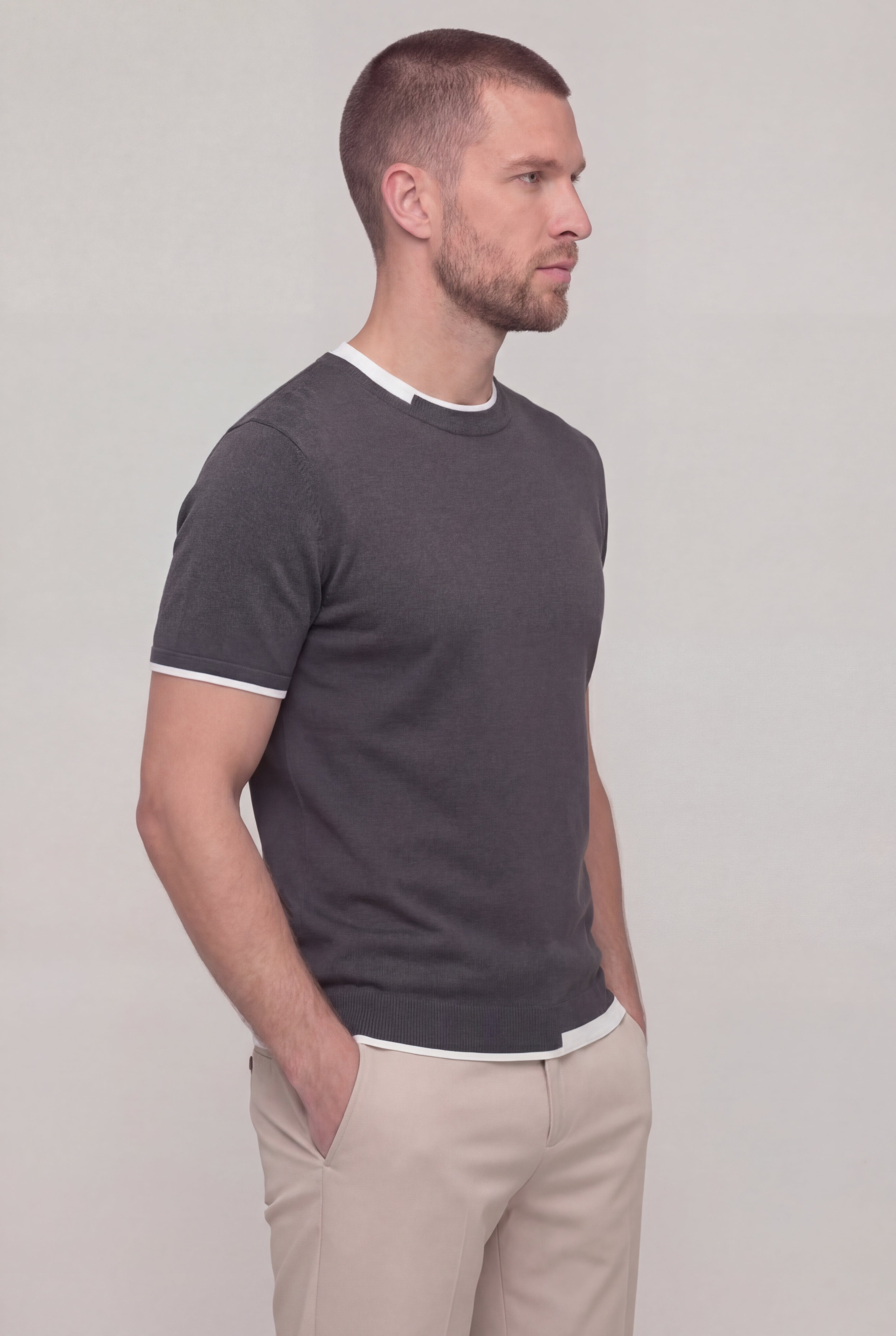 TREVANO CONTRAST TRIM T-SHIRT – GRAY