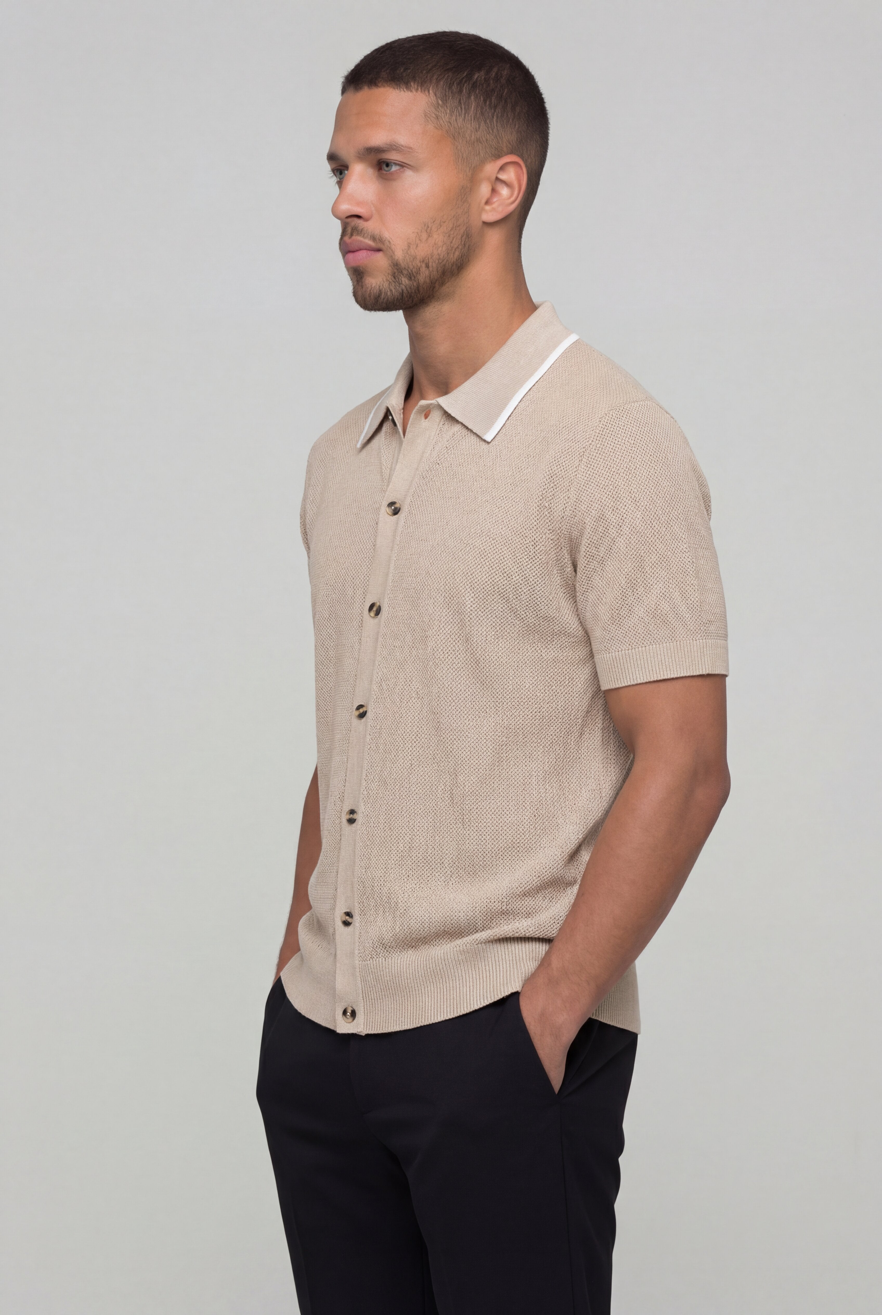 TREVIO TEXTURED POLO SHIRT – BEIGE