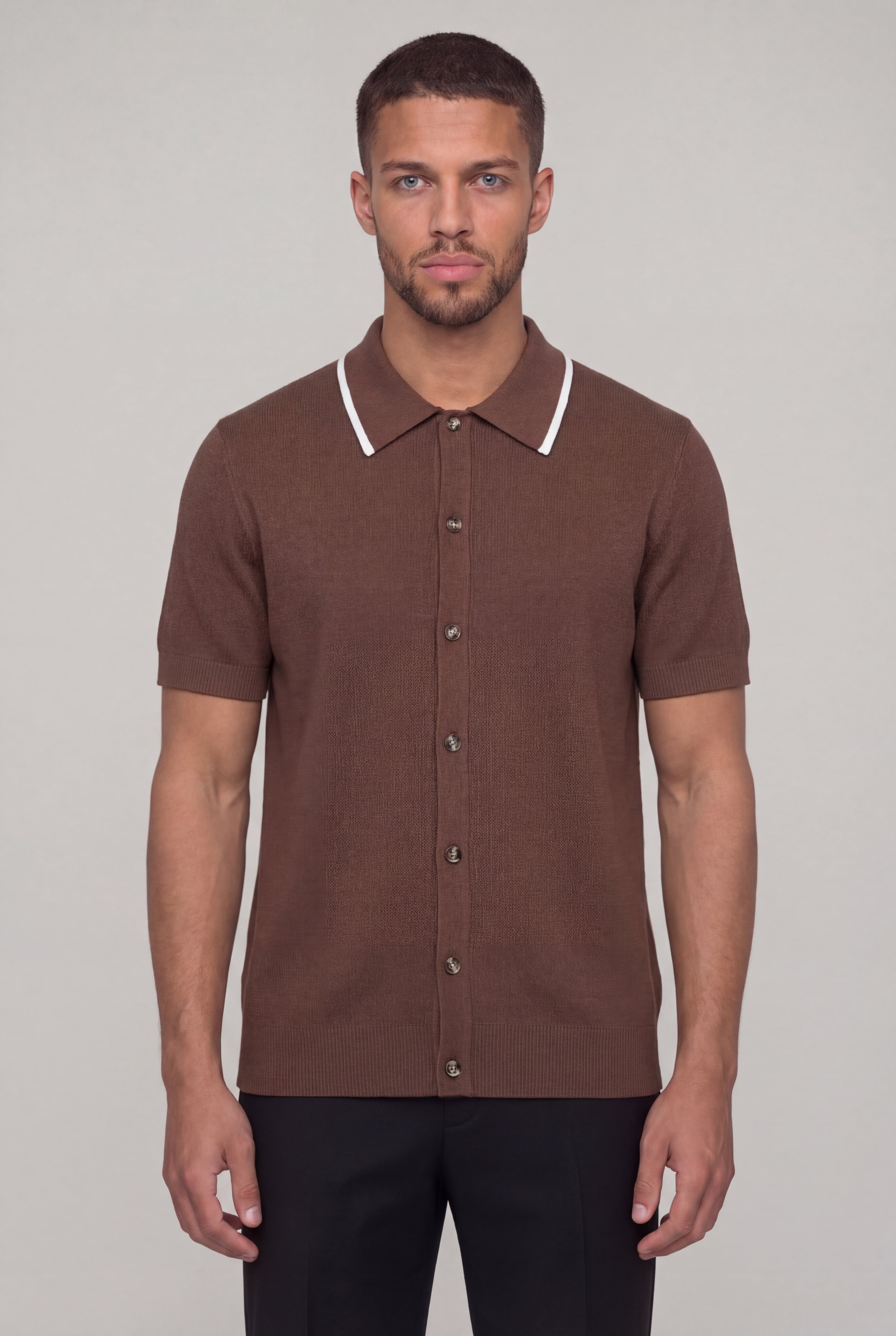 TREVIO TEXTURED POLO SHIRT – COFFEE