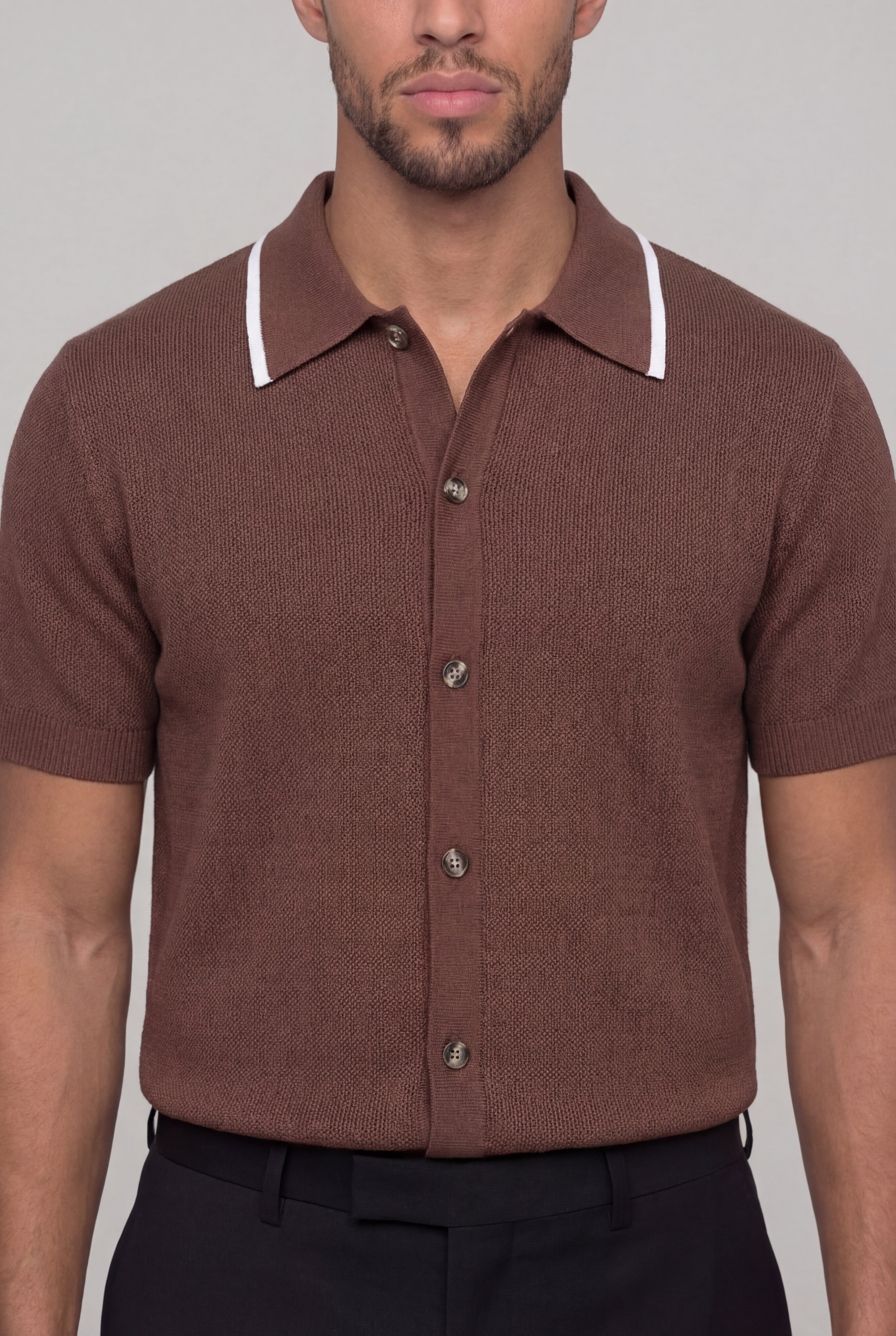 TREVIO TEXTURED POLO SHIRT – COFFEE