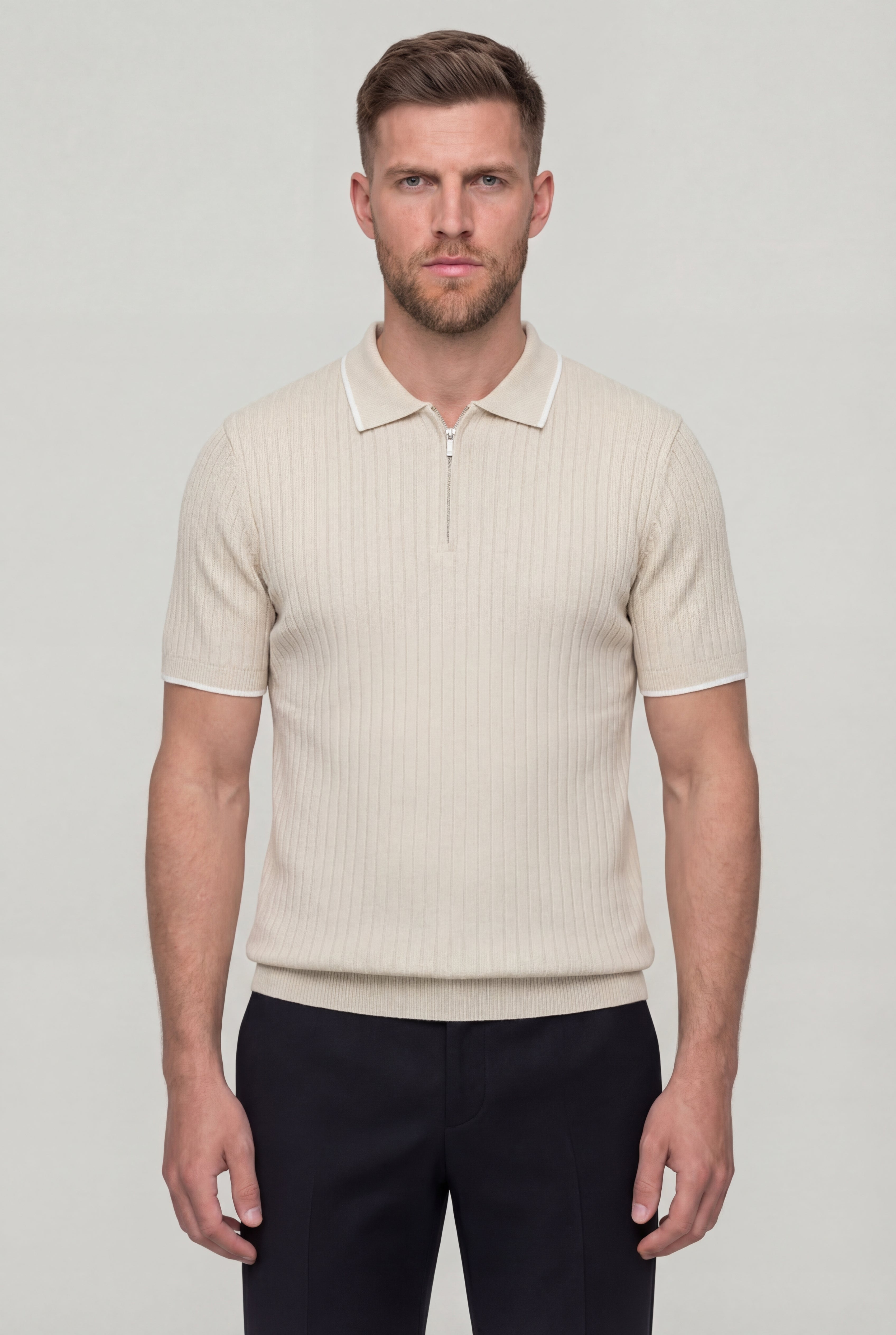 TYVORIN ZIP POLO SHIRT – BEIGE