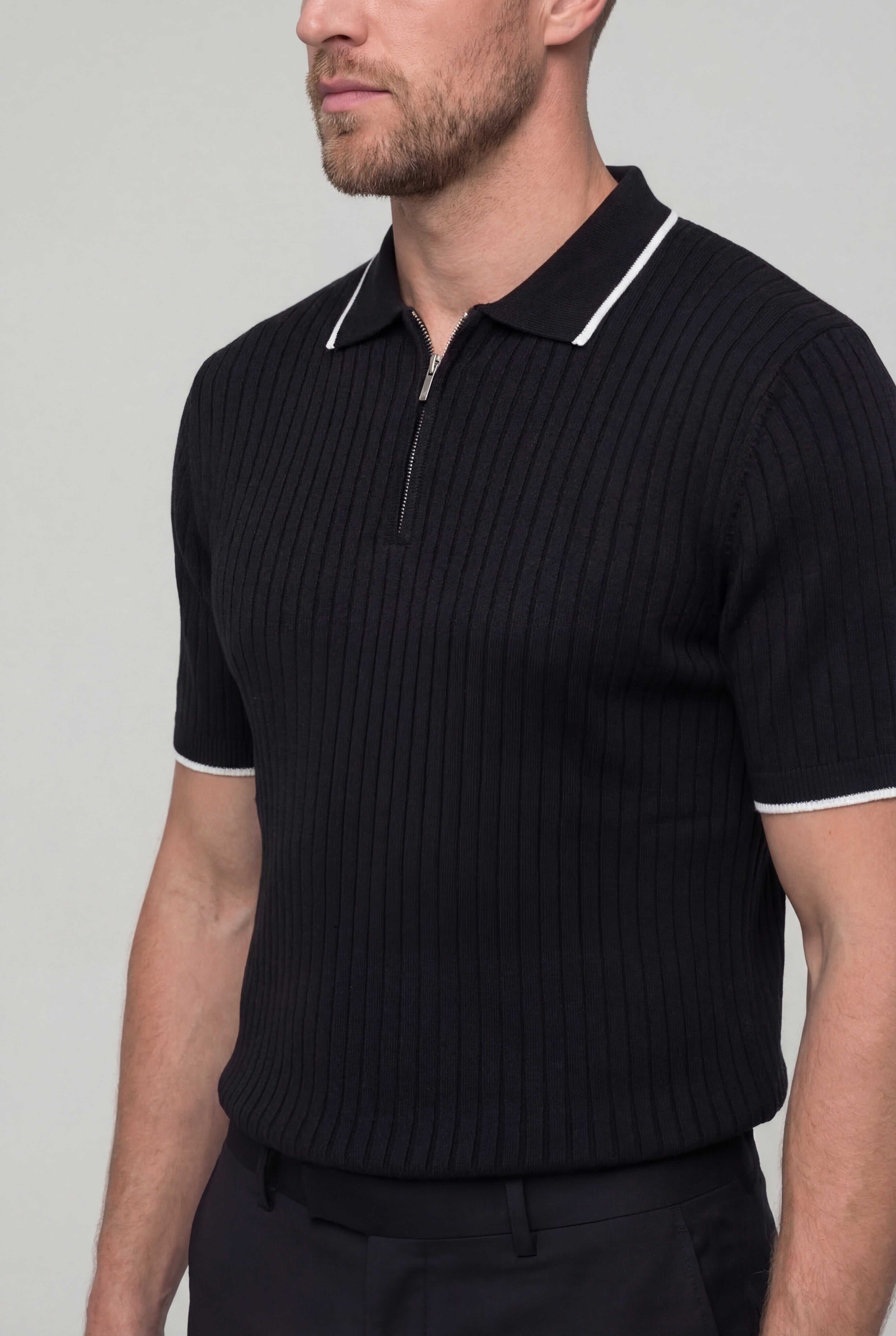 TYVORIN ZIP POLO SHIRT – BLACK