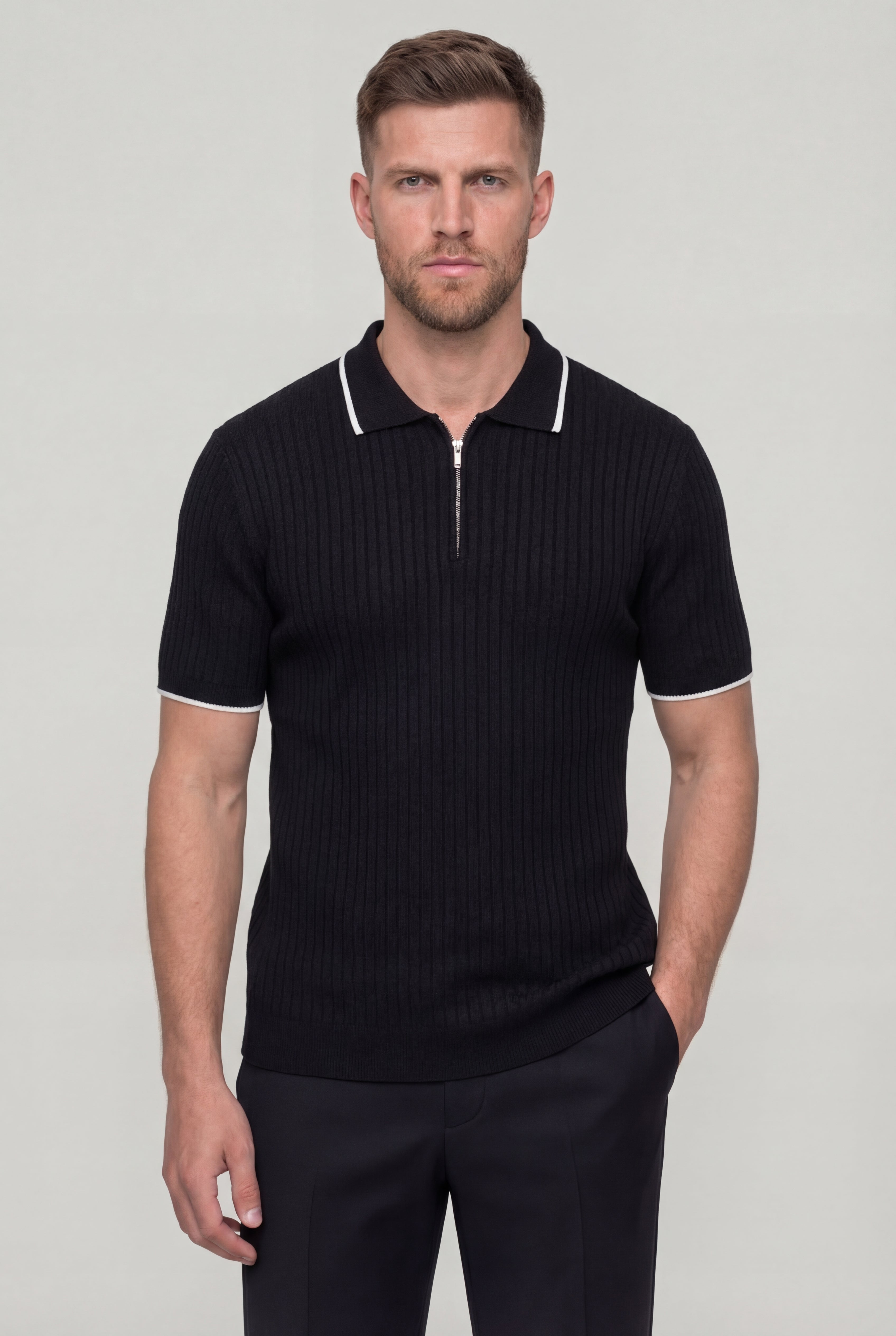 TYVORIN ZIP POLO SHIRT – BLACK