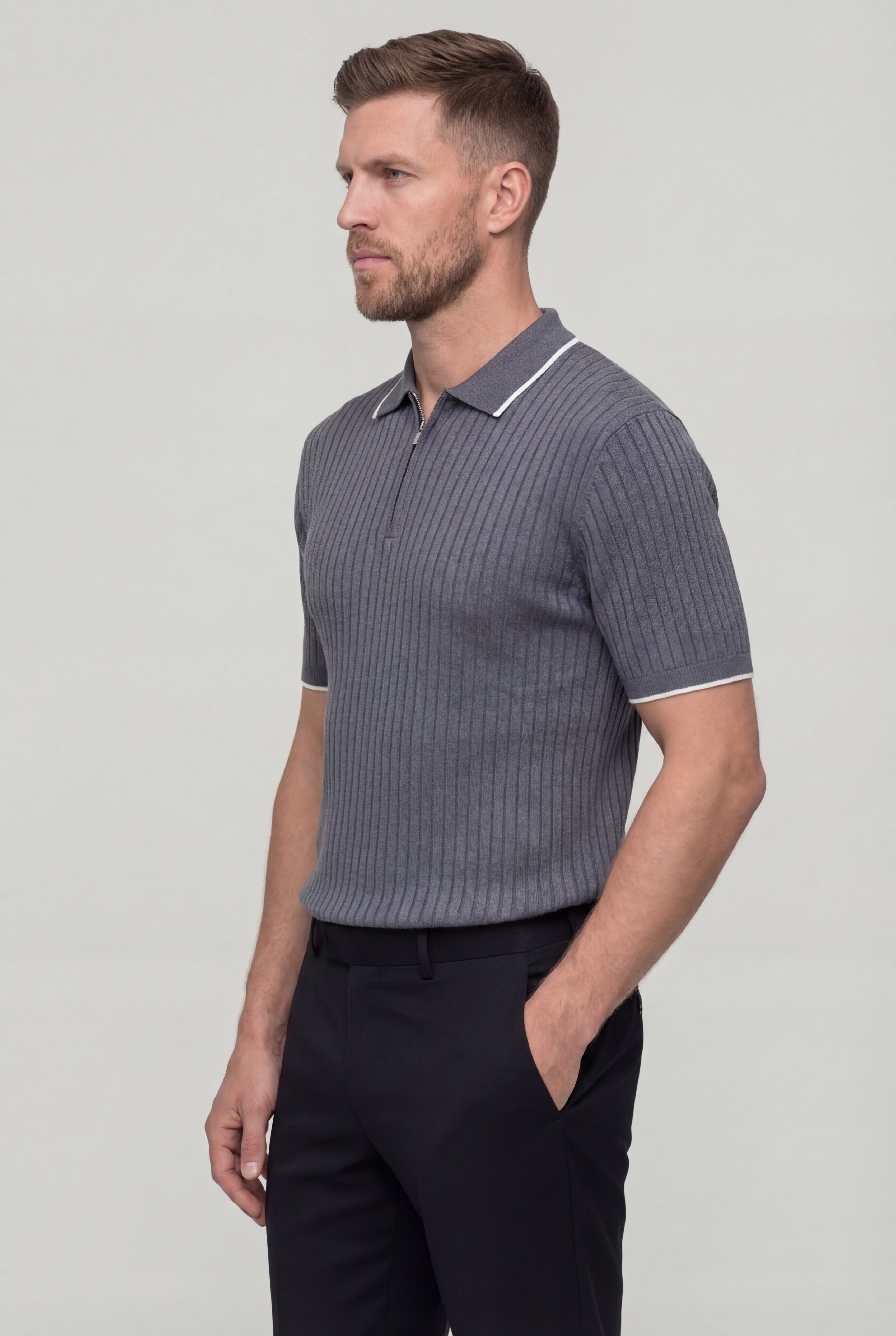 TYVORIN ZIP POLO SHIRT – GRAY