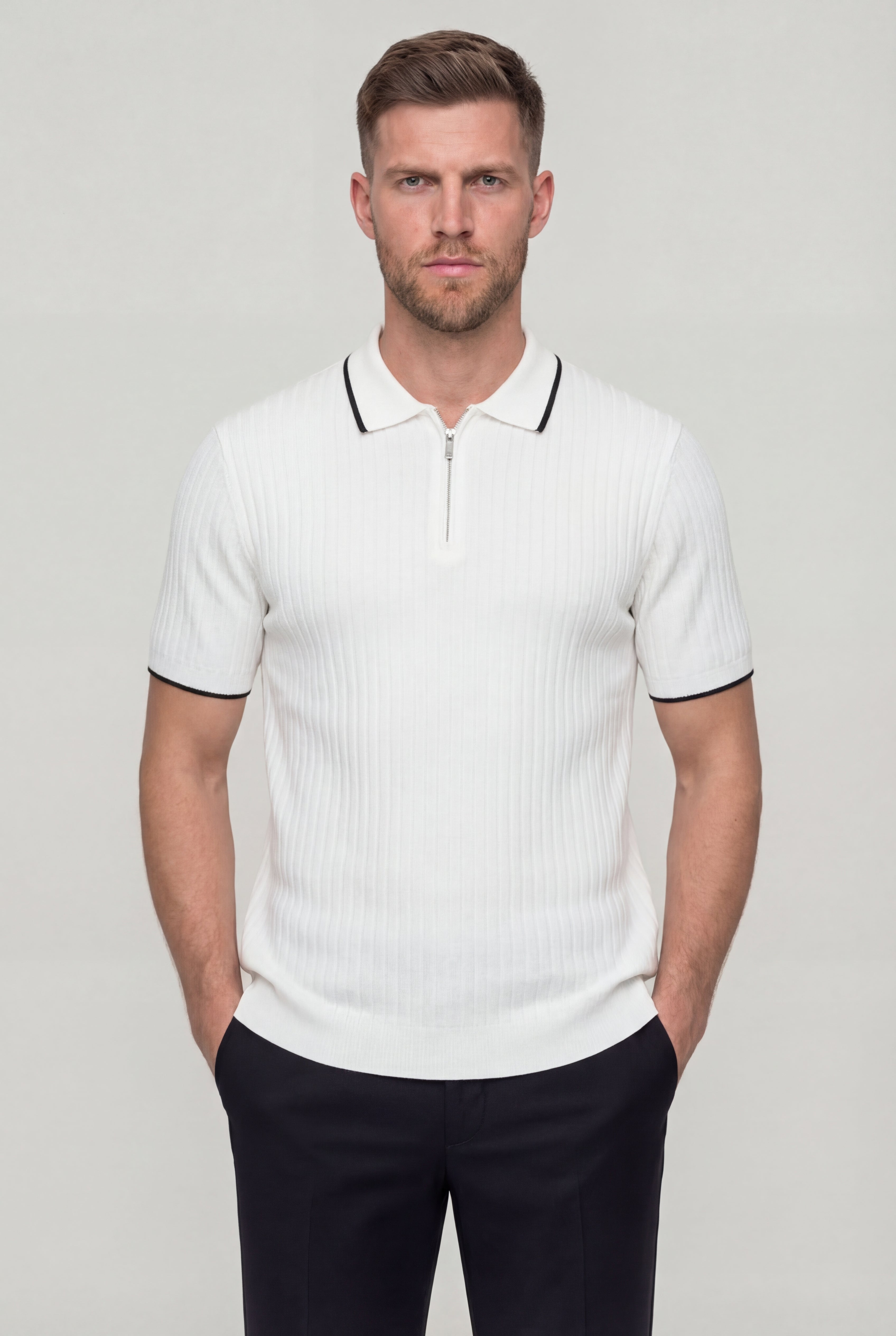 TYVORIN ZIP POLO SHIRT – WHITE
