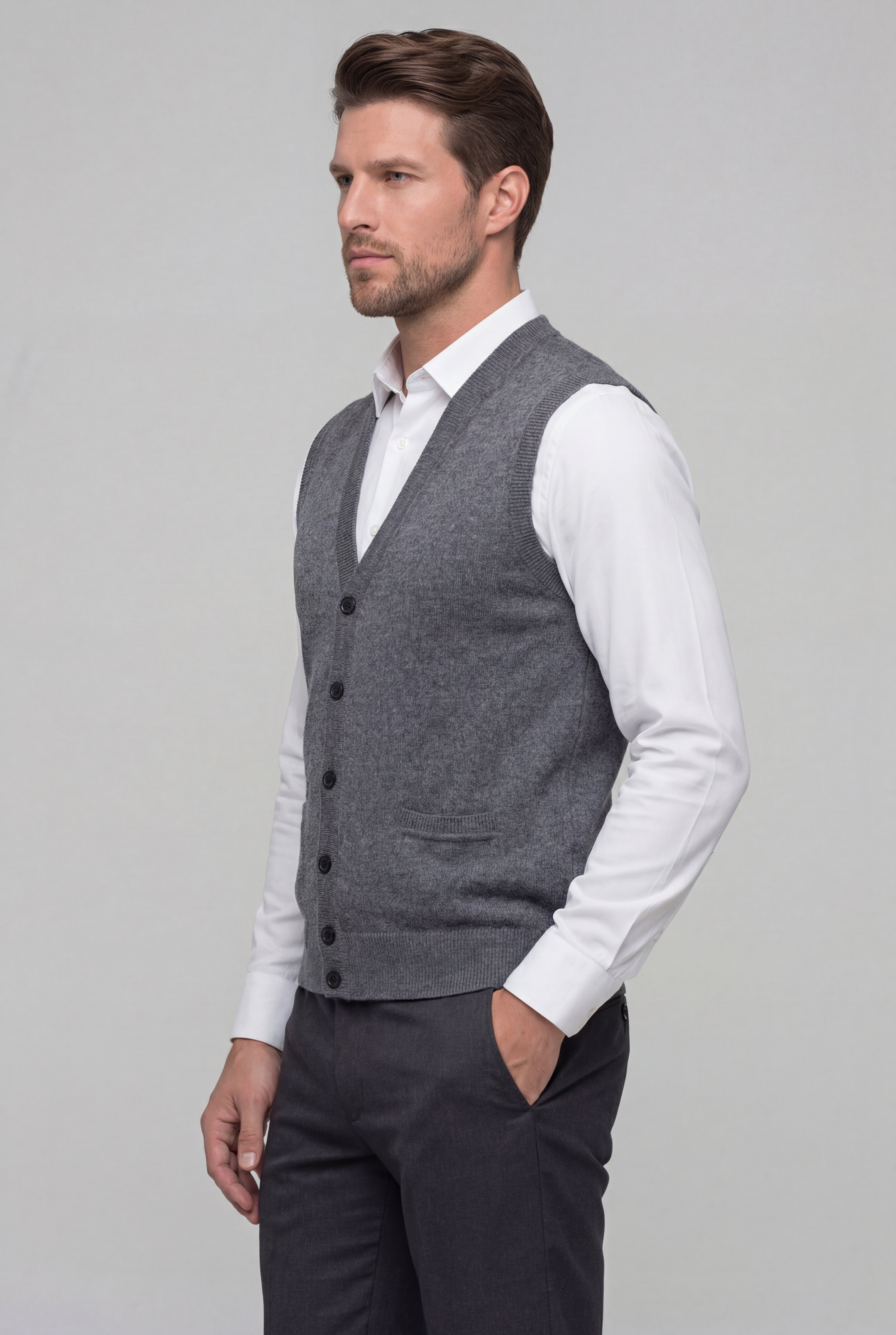 VABAN KNIT BUTTON VEST – GRAY