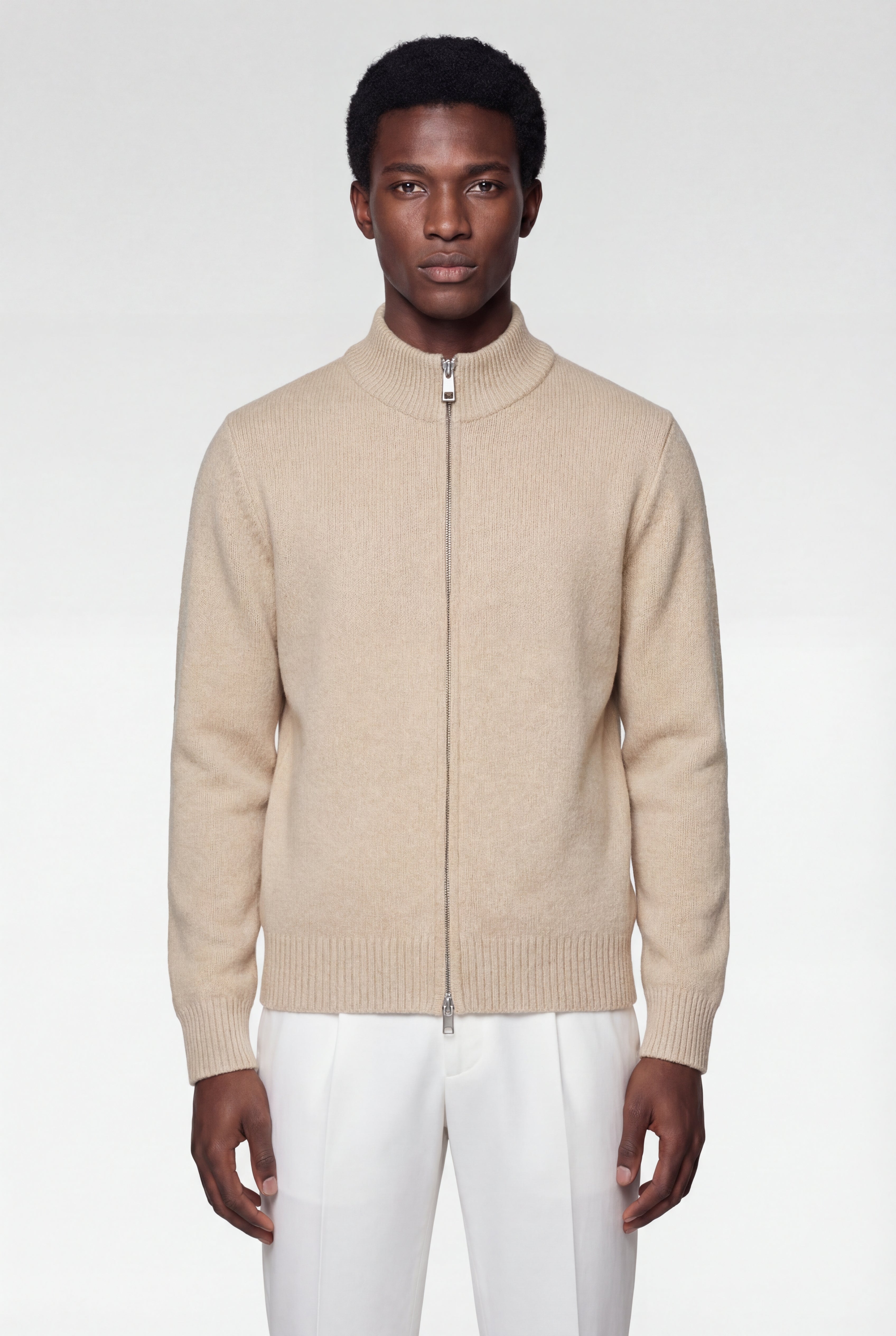 VALERNO ZIP CARDIGAN – BEIGE