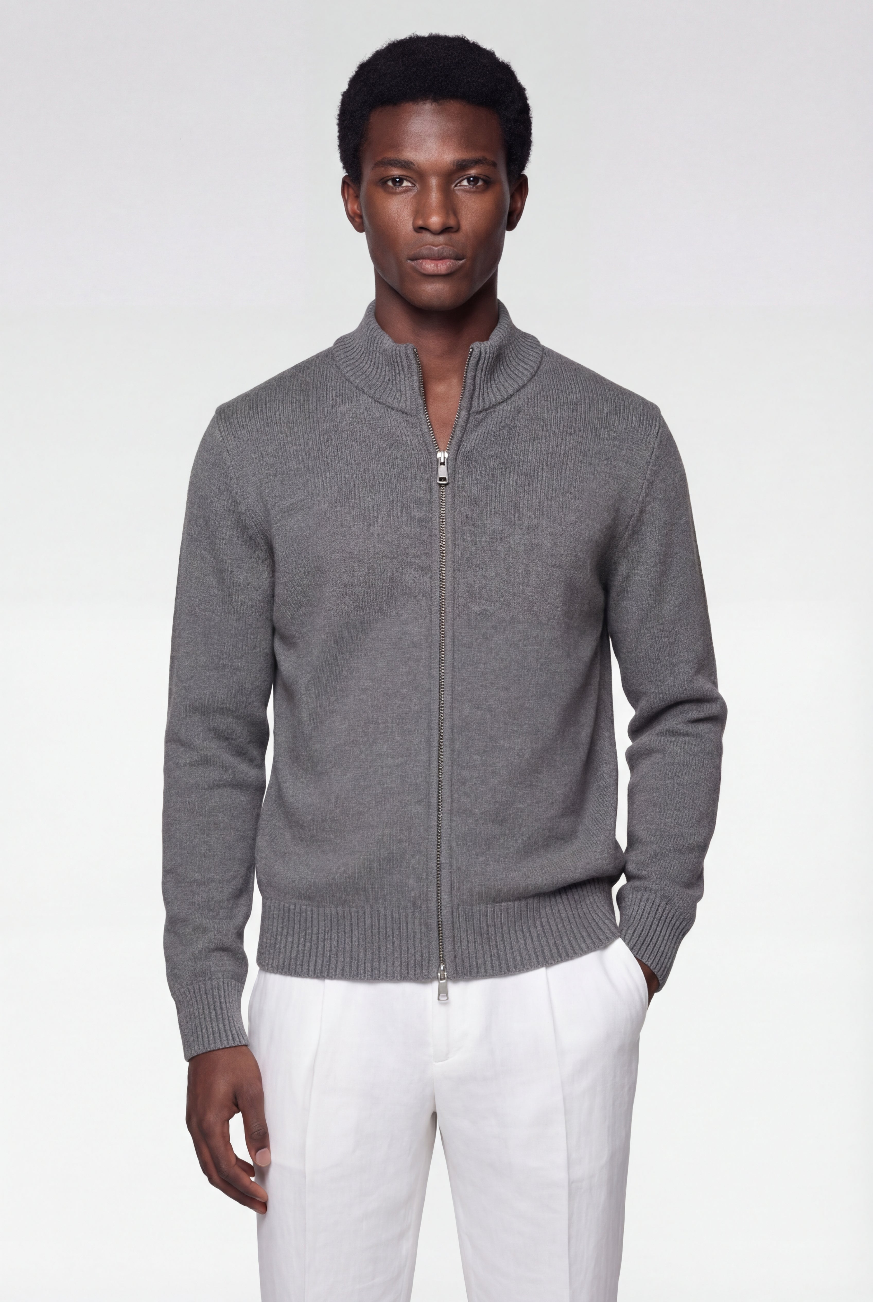 VALERNO ZIP CARDIGAN – GRAY