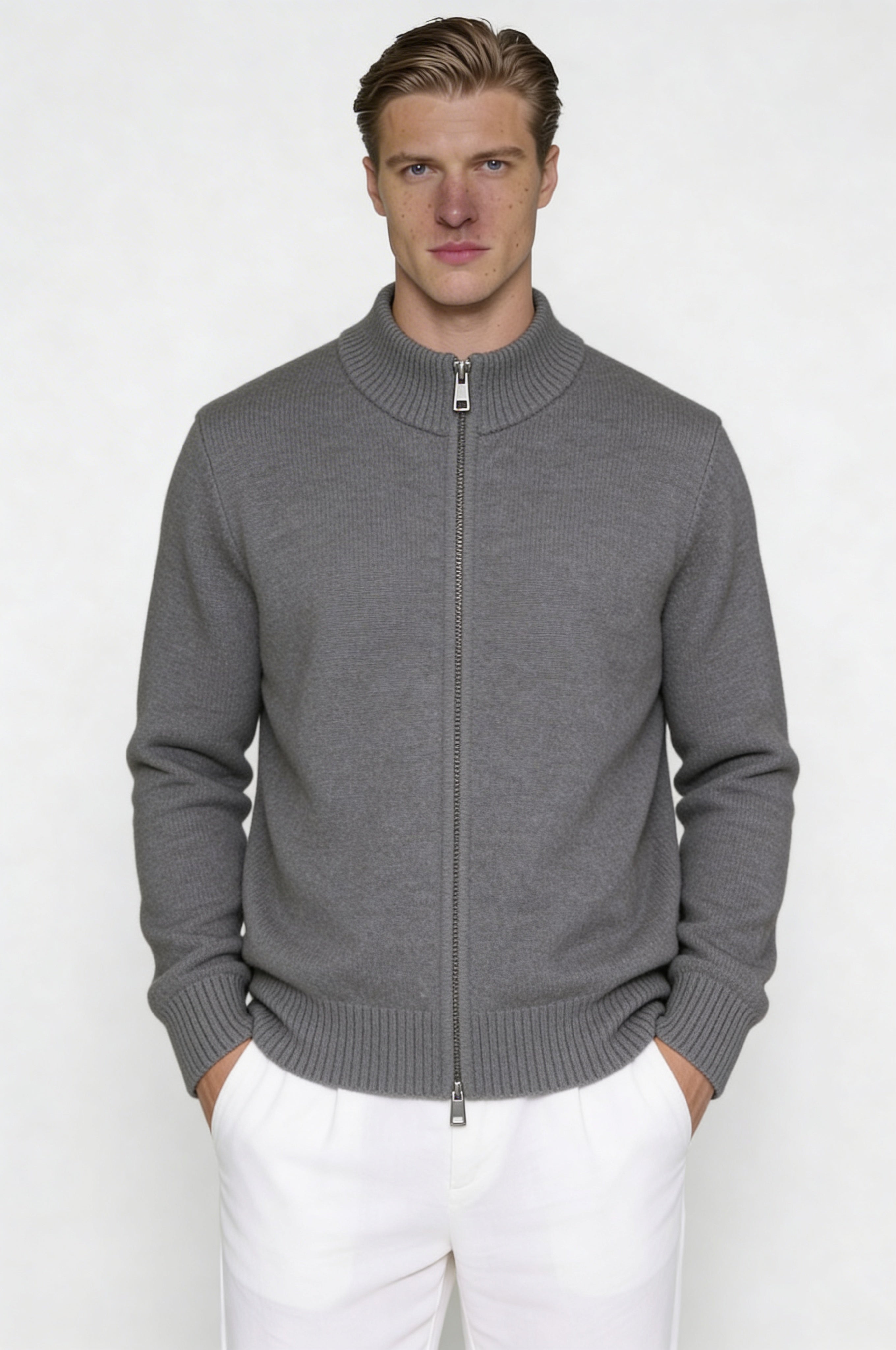 VALERNO ZIP CARDIGAN – GRAY