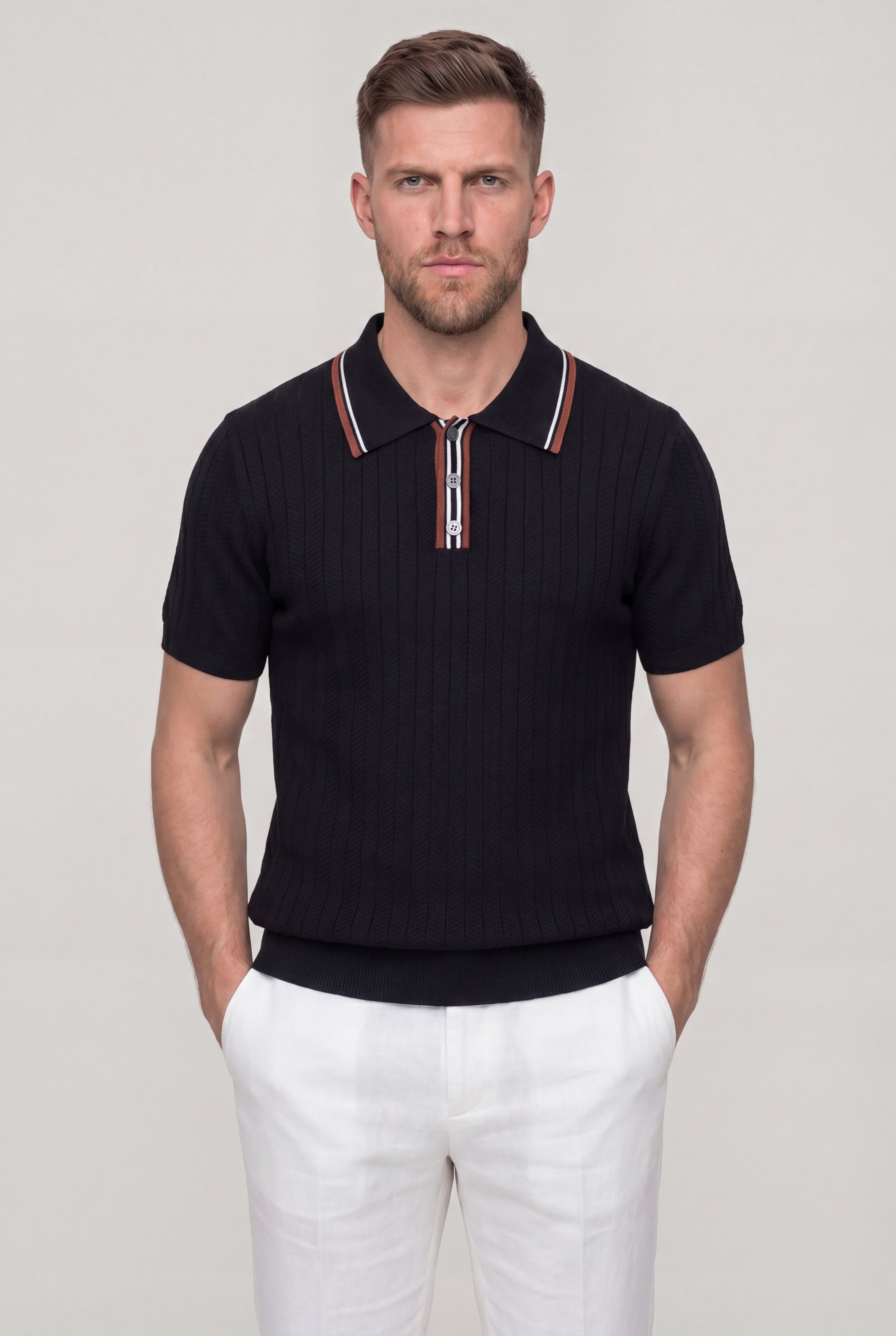 VALTHERIC KNIT POLO SHIRT – BLACK