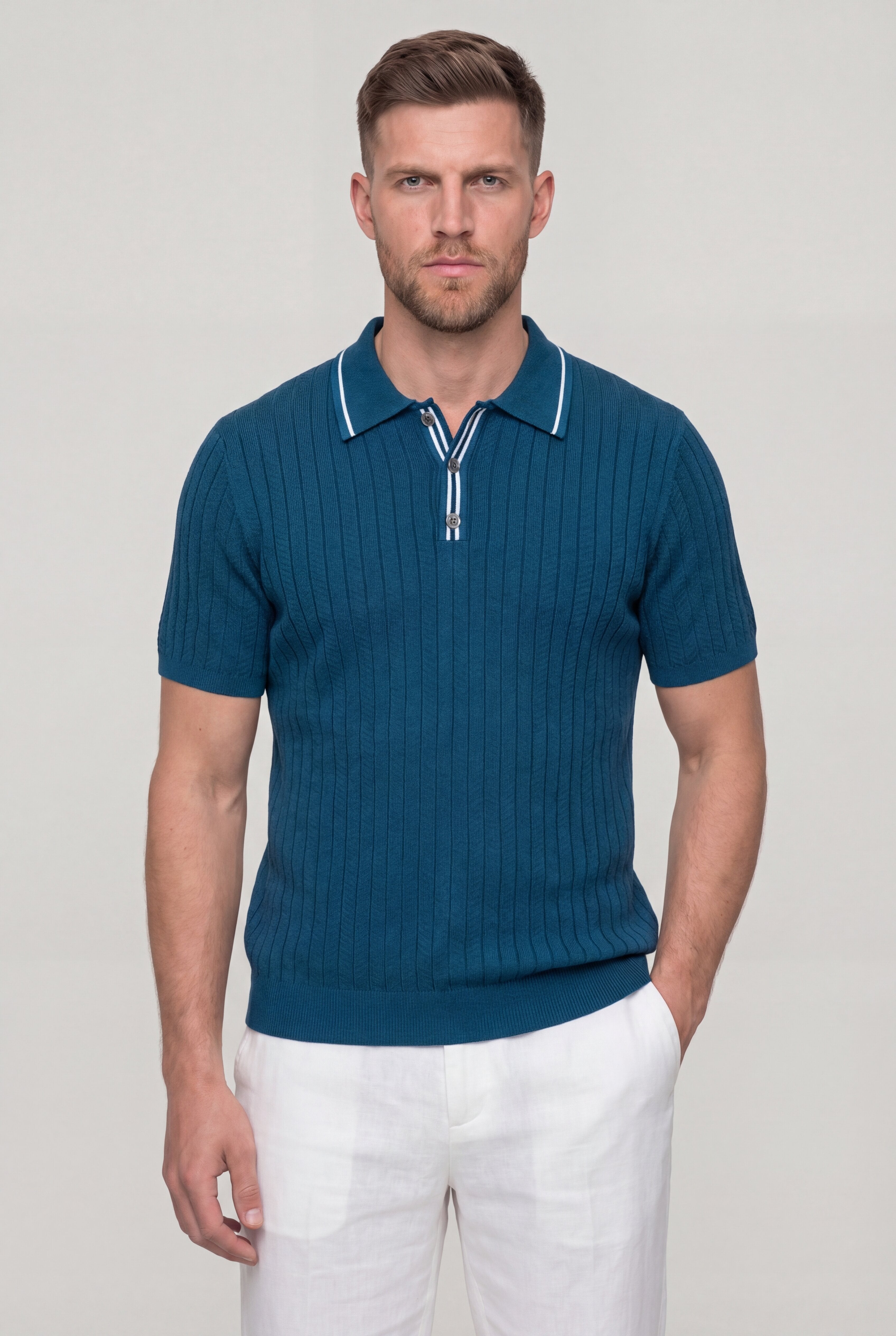VALTHERIC KNIT POLO SHIRT – NAVY