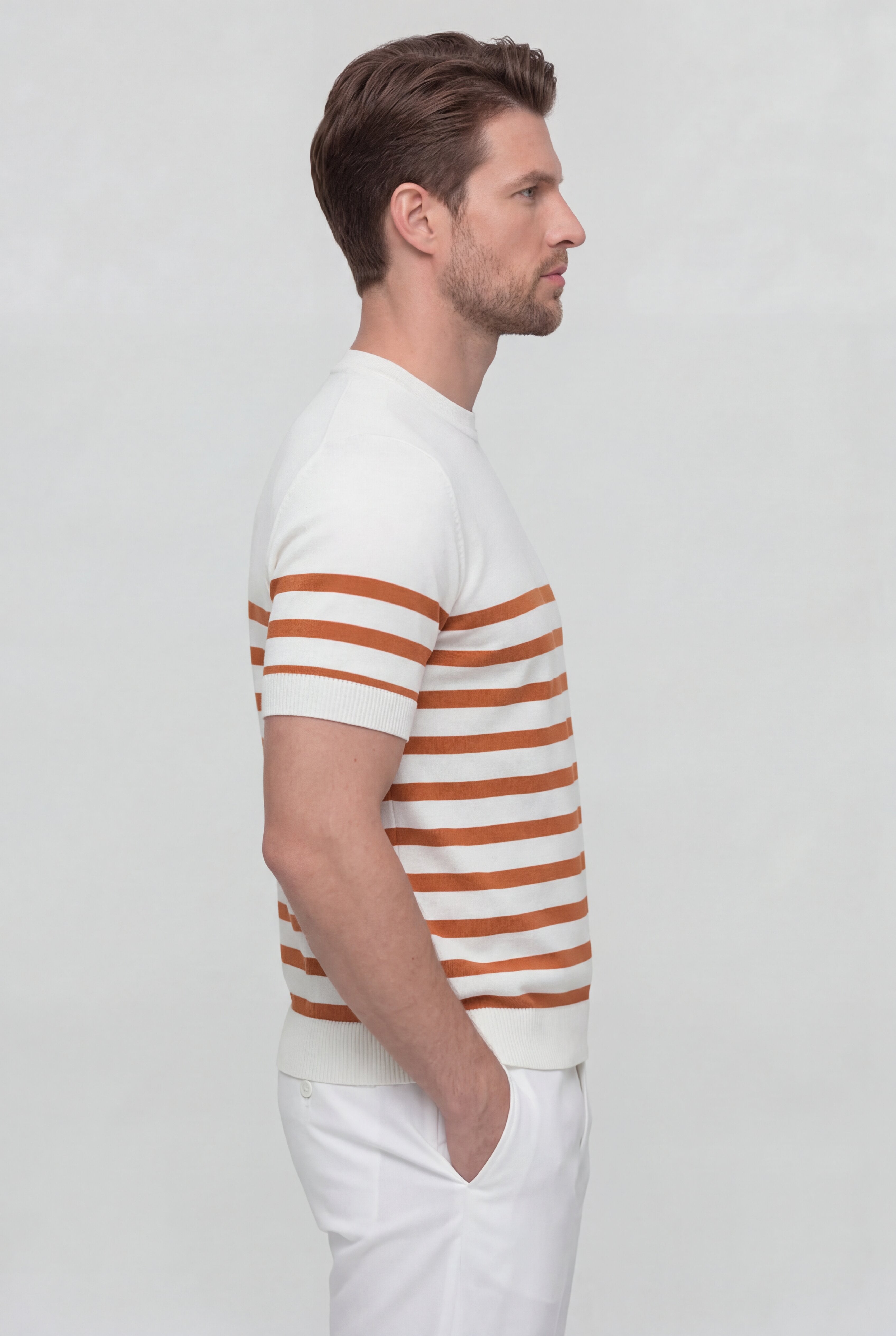 VALTREN STRIPED KNIT T-SHIRT – ORANGE