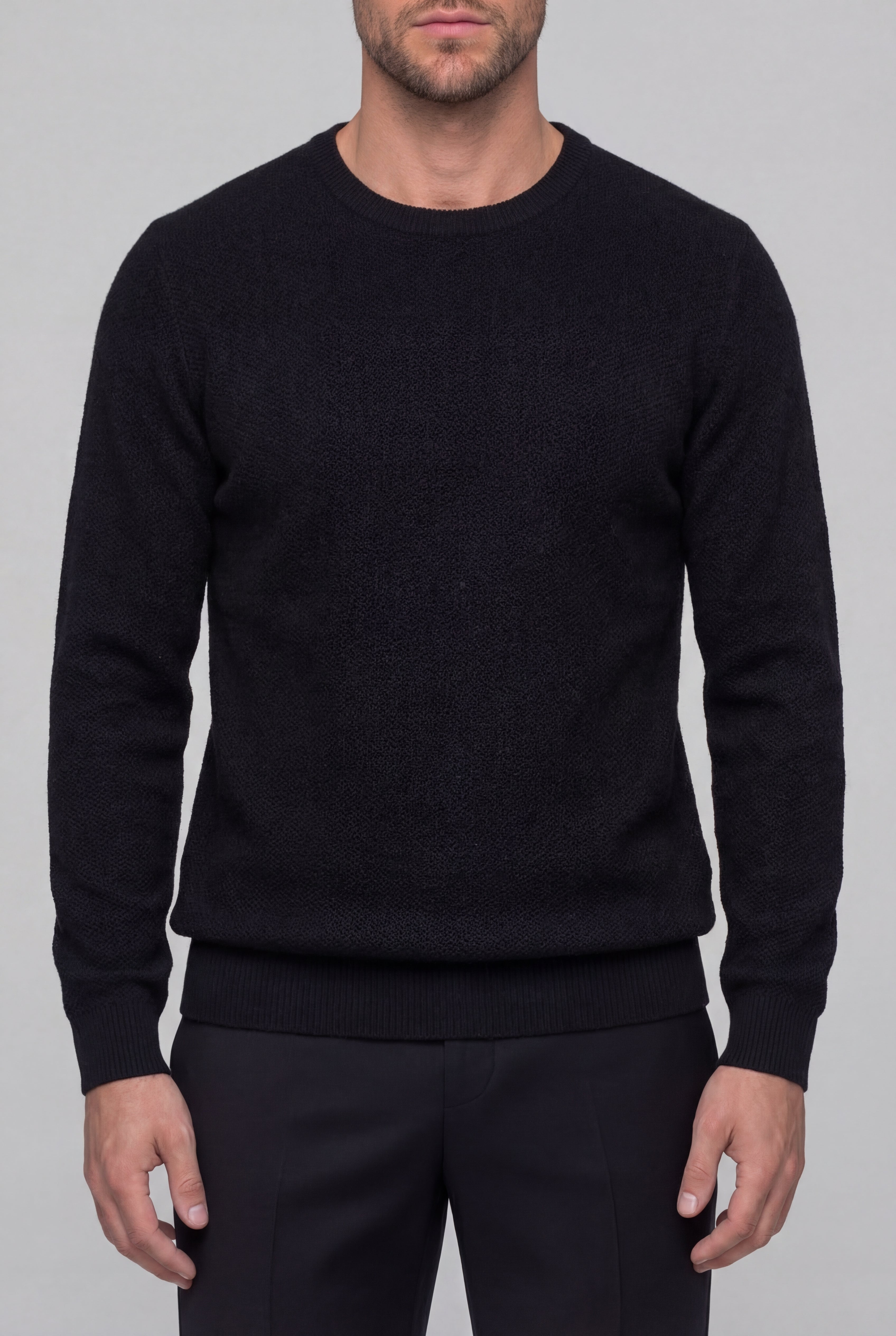 VALTRION TEXTURED KNIT SWEATER – BLACK
