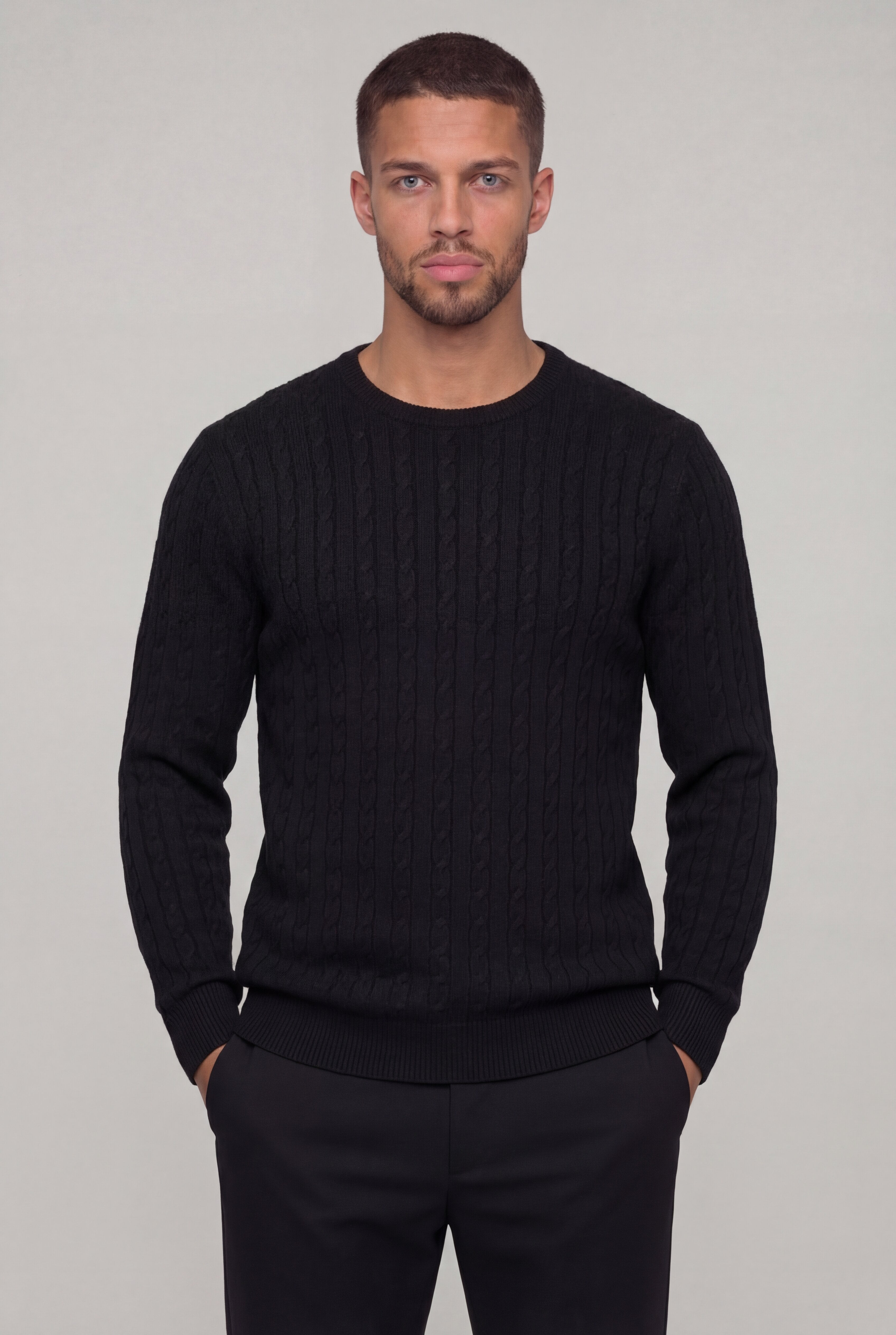 VARCELLO KNIT CREWNECK SWEATER – BLACK