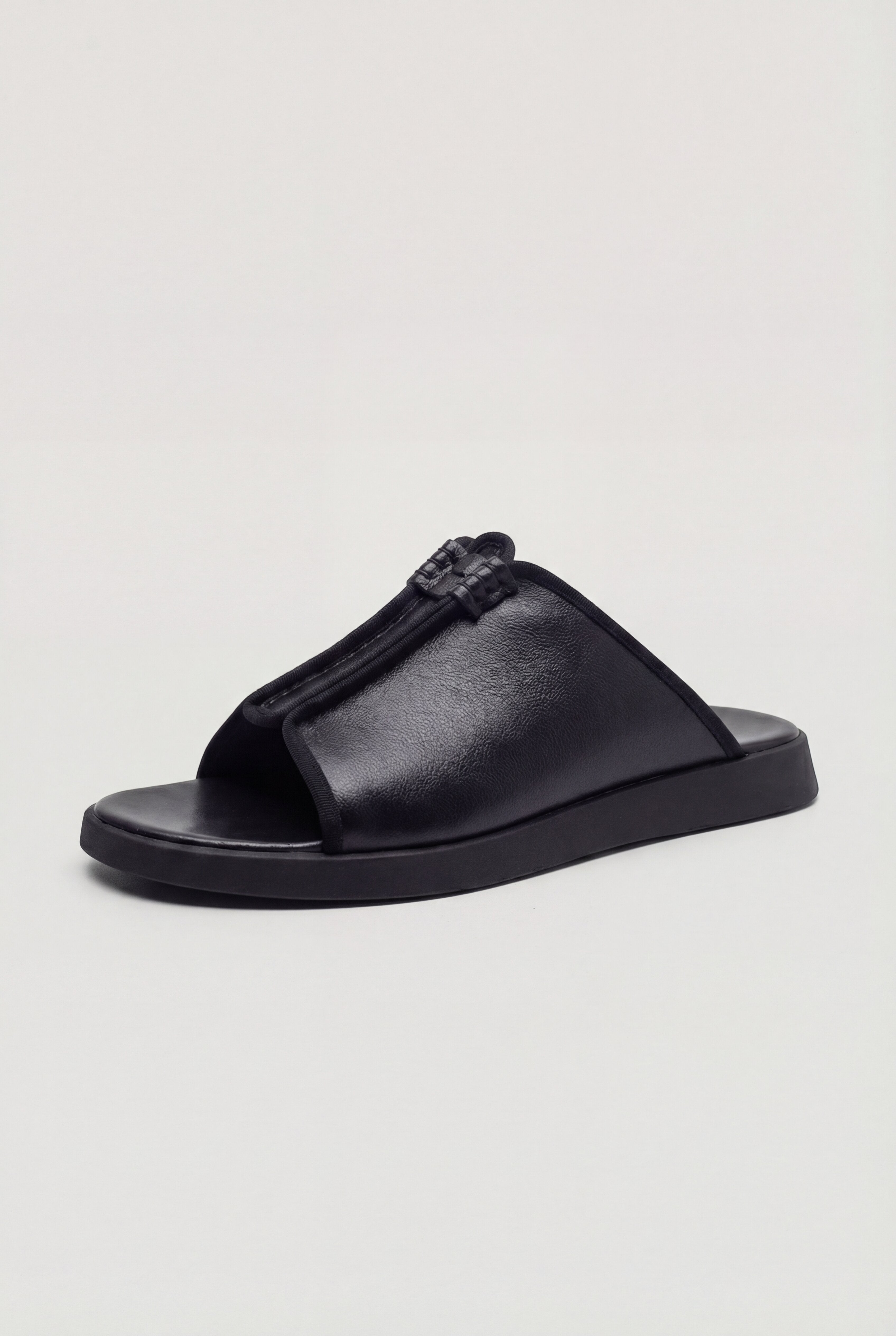 VELCANO LEATHER SLIDE SANDALS – BLACK