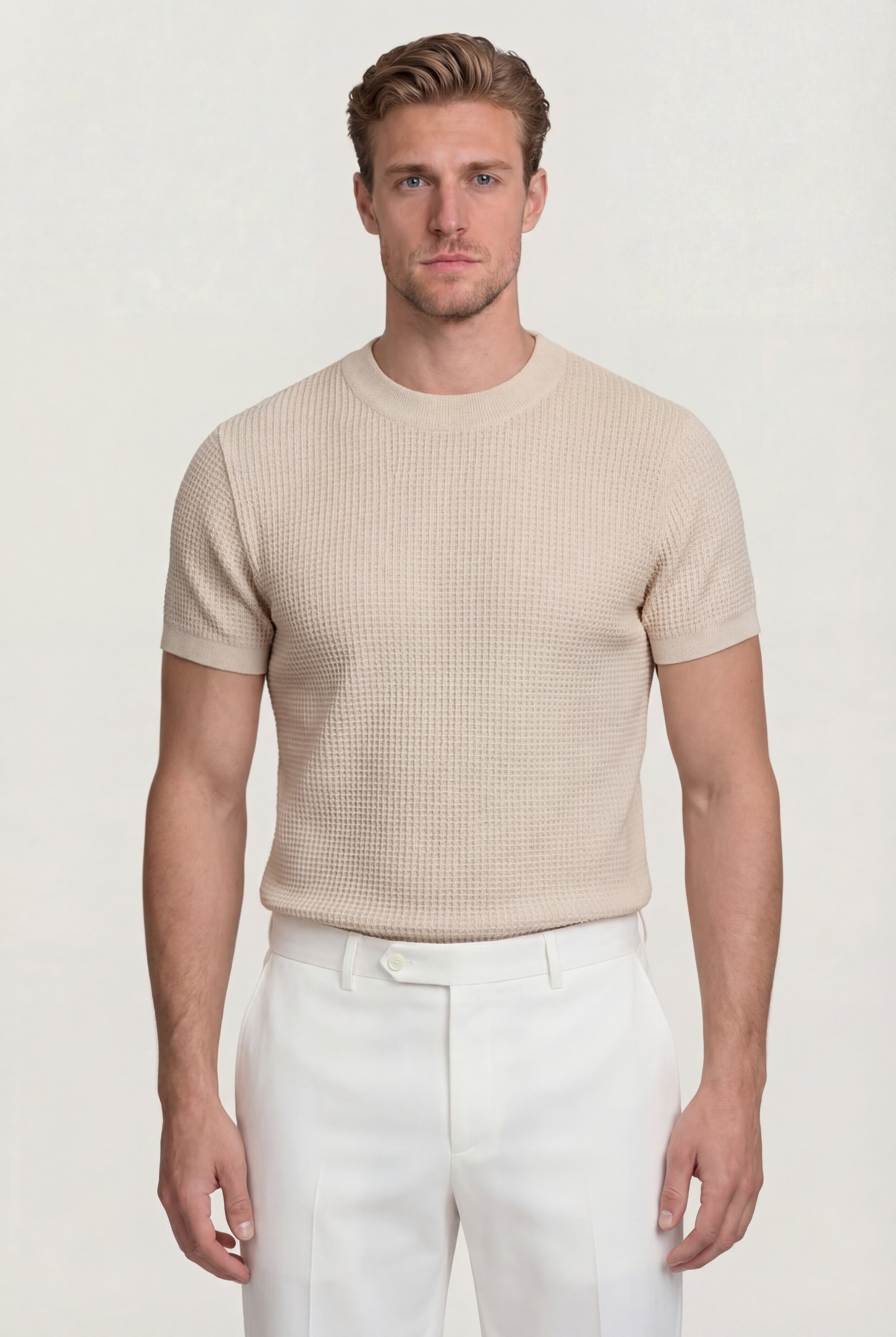 VELMORI COTTON KNIT T-SHIRT – BEIGE