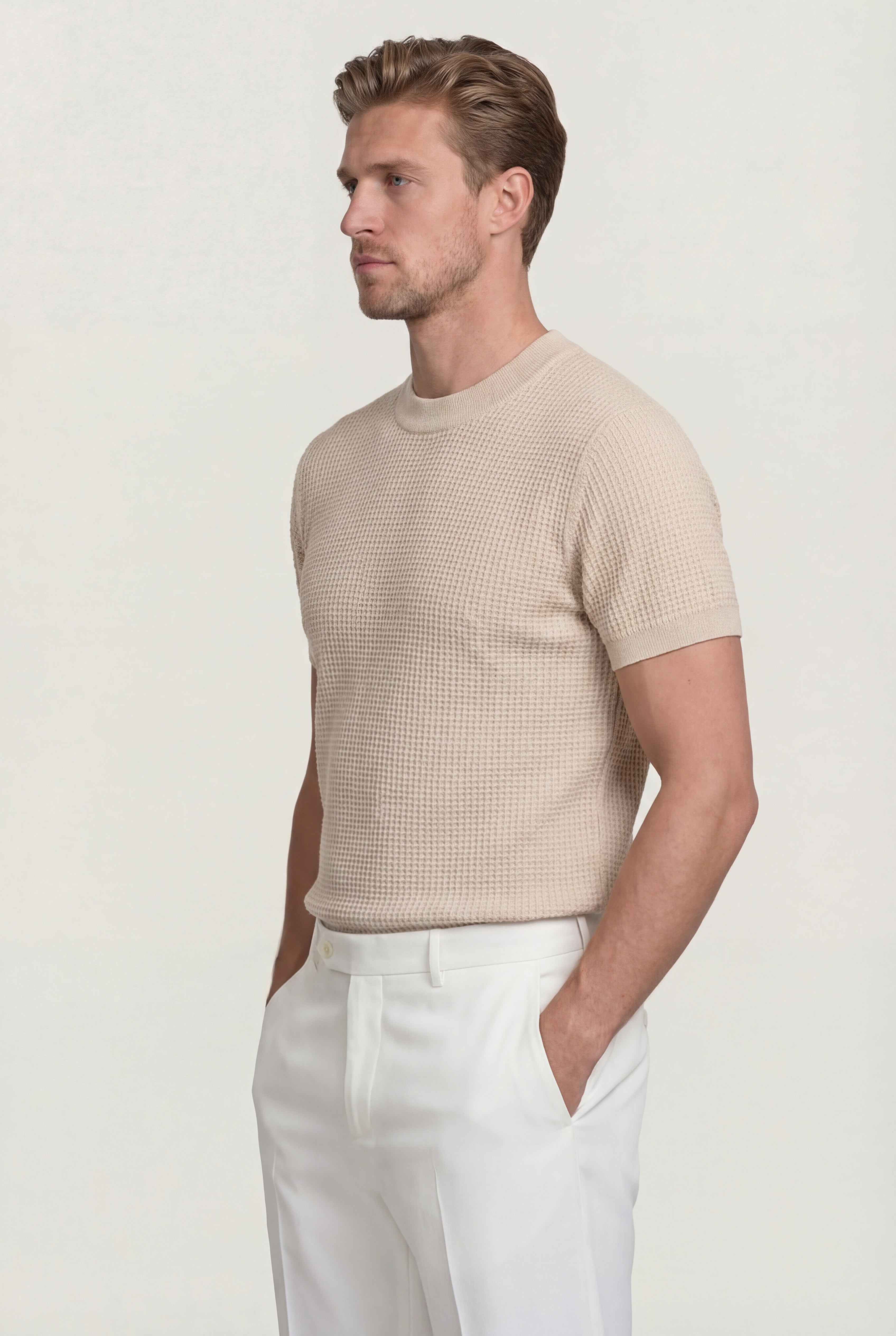 VELMORI COTTON KNIT T-SHIRT – BEIGE