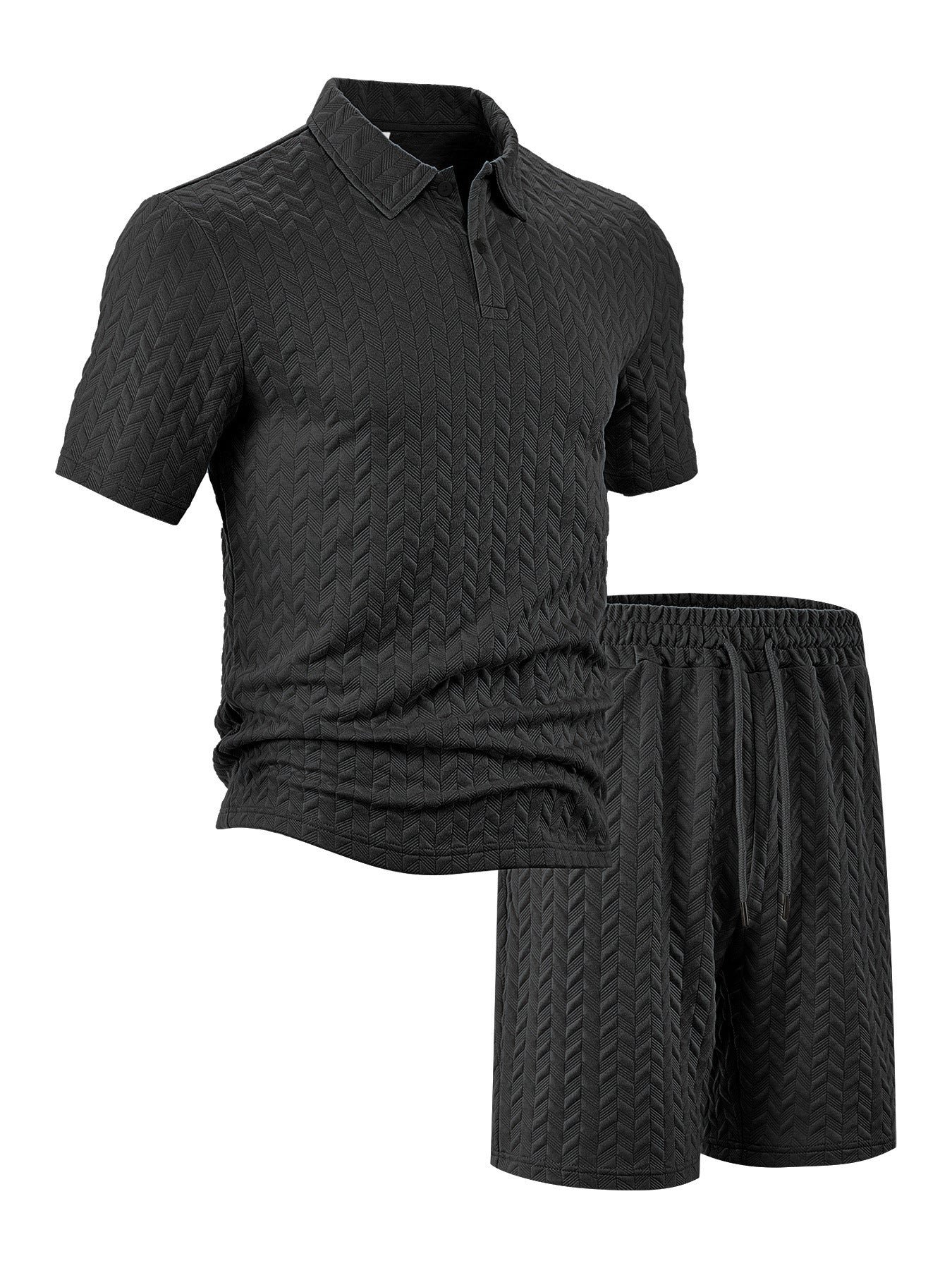VELRICO TEXTURED POLO SET - BLACK