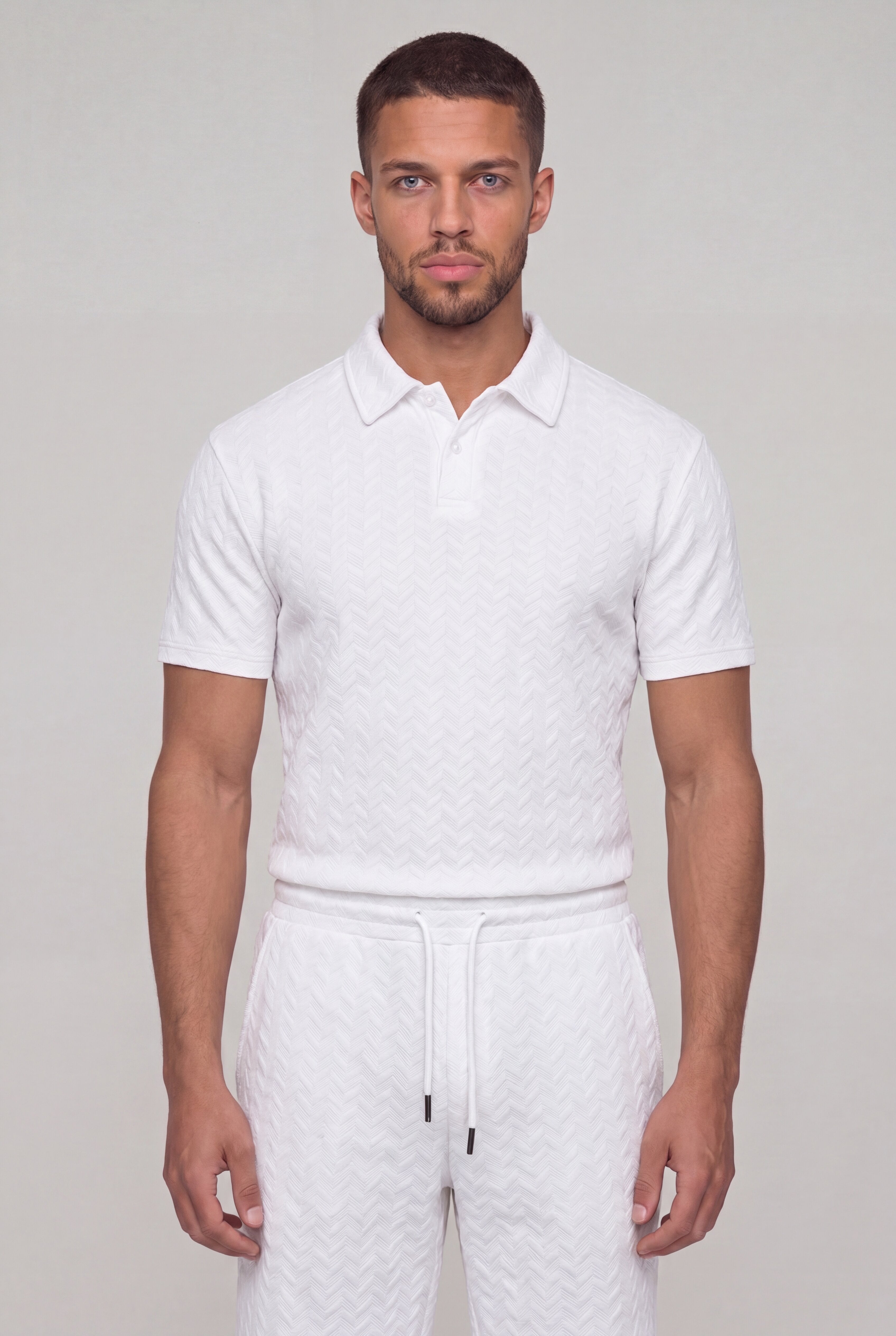 VELRICO TEXTURED POLO SET - WHITE