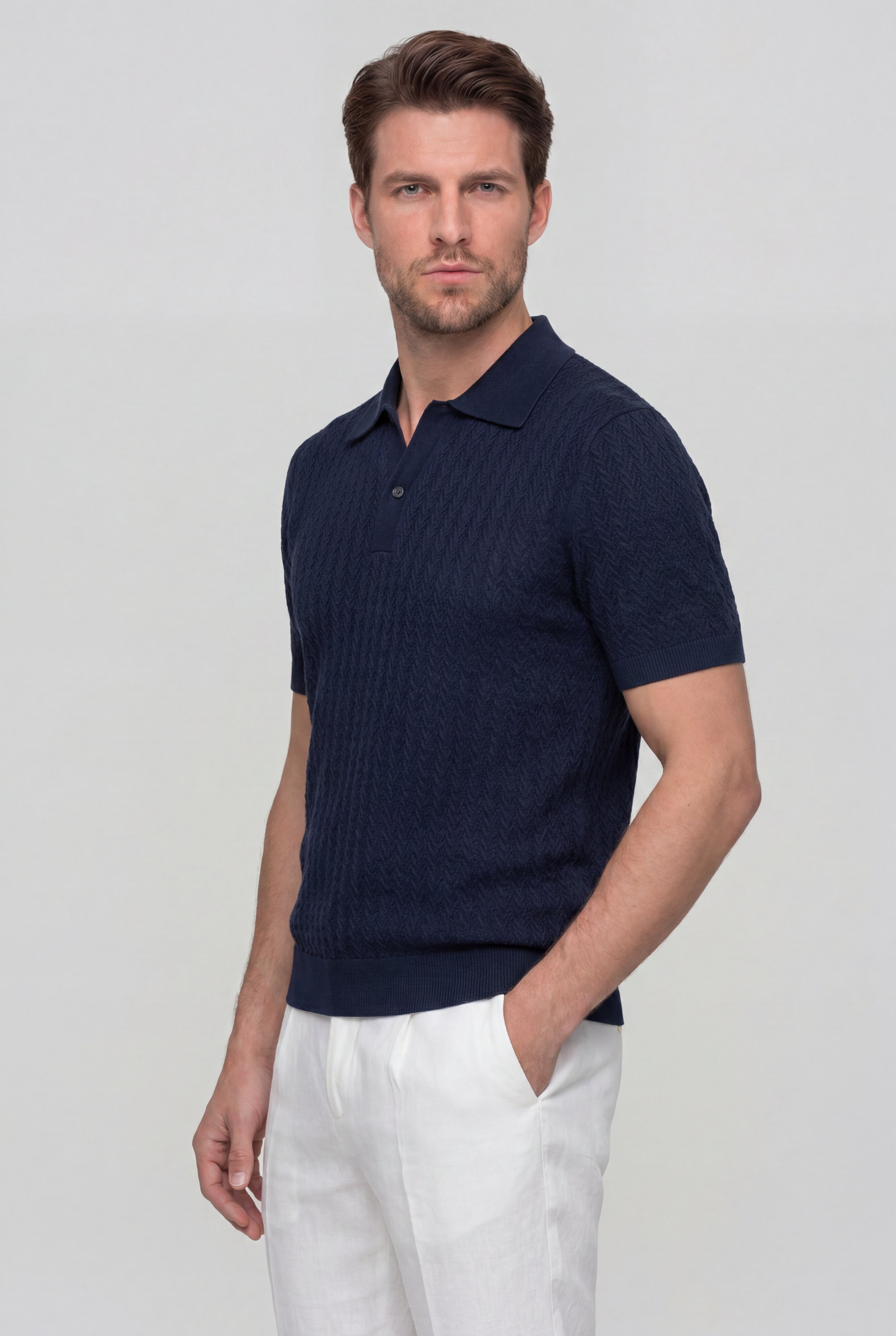 VELRION TEXTURED POLO SHIRT – NAVY