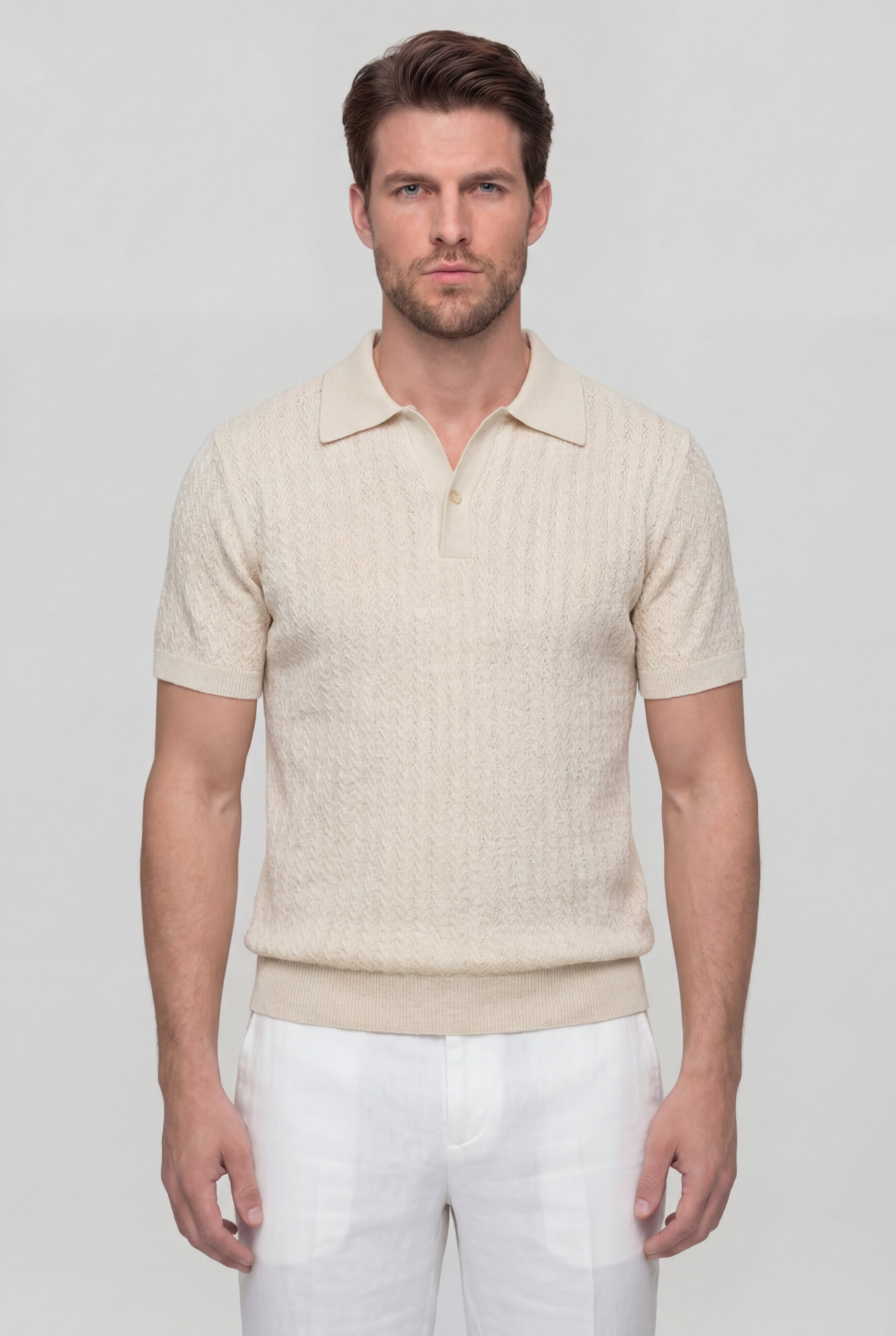 VELRION TEXTURED POLO SHIRT – WHITE