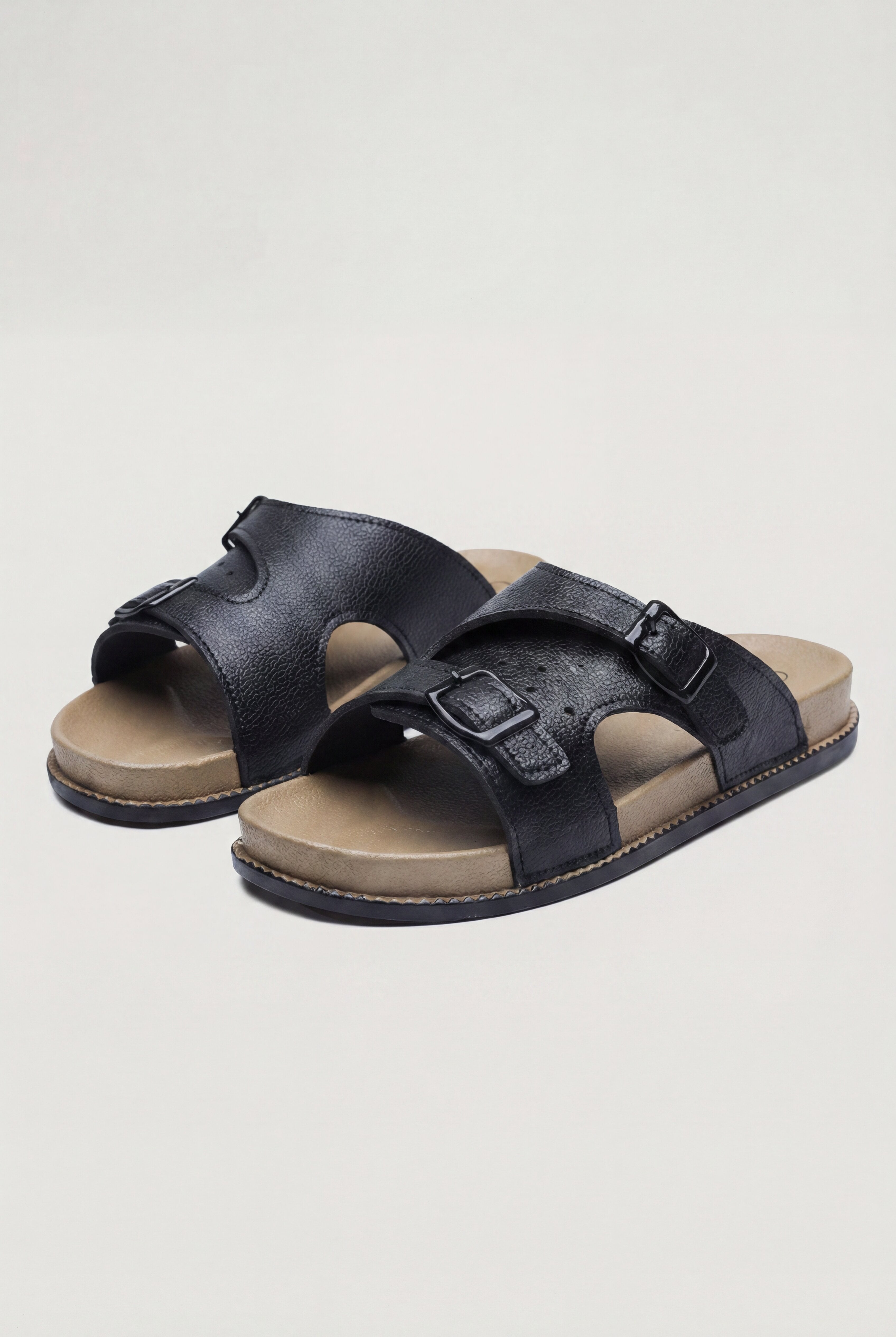 VELTA DOUBLE BUCKLE SLIDES - BLACK