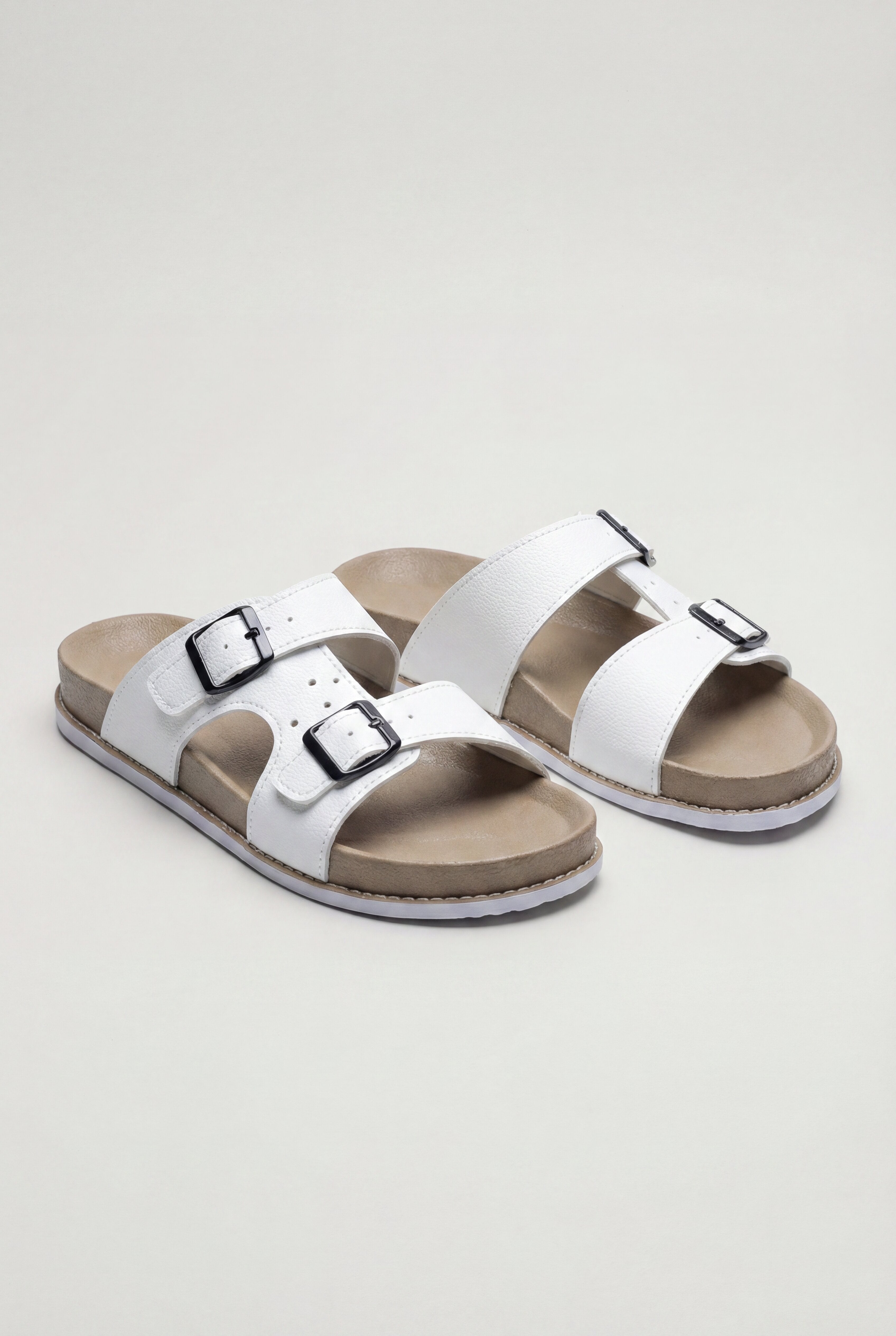 VELTA DOUBLE BUCKLE SLIDES - WHITE