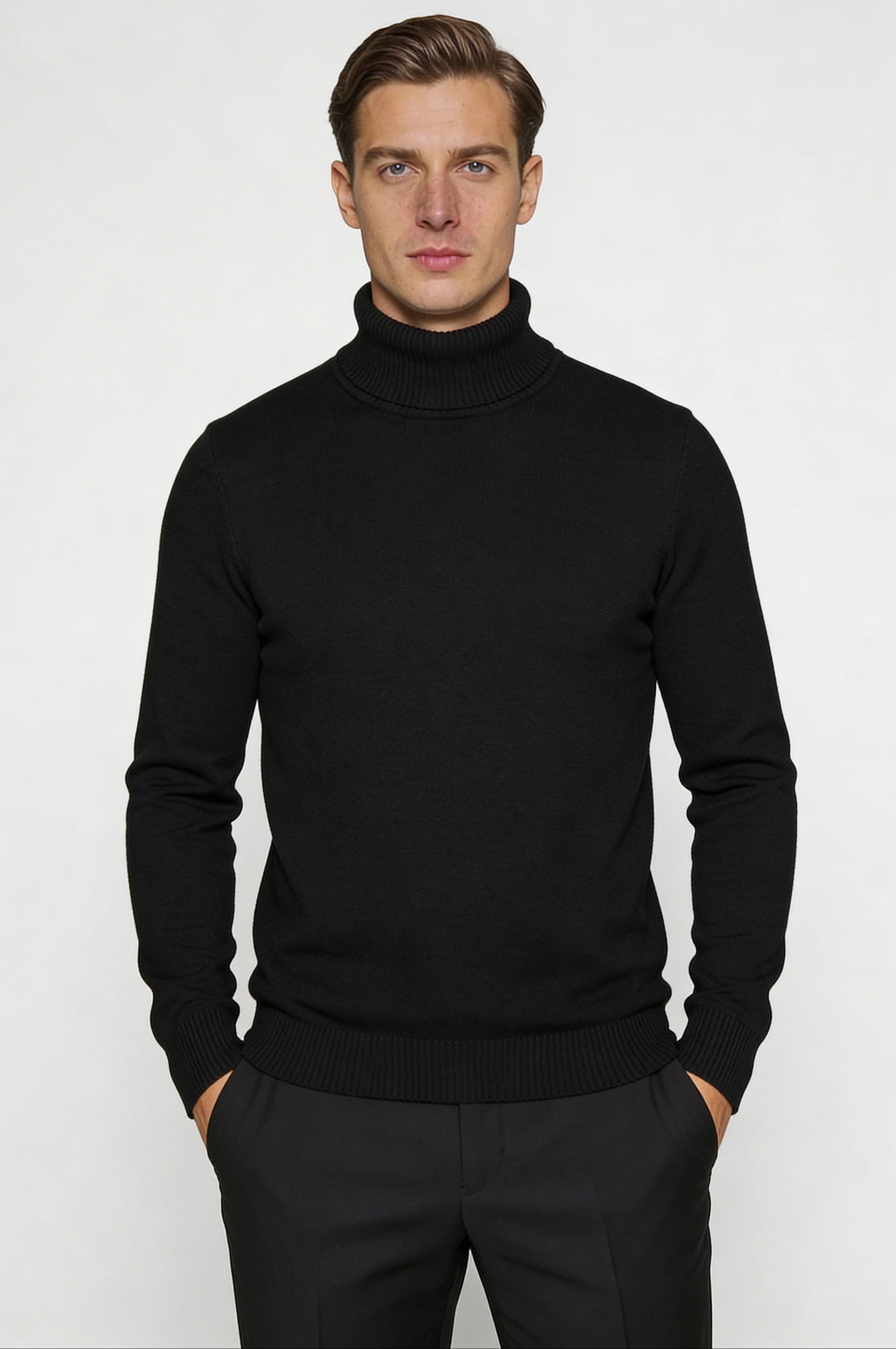 ZAVERON THIN TURTLENECK SWEATER – BLACK