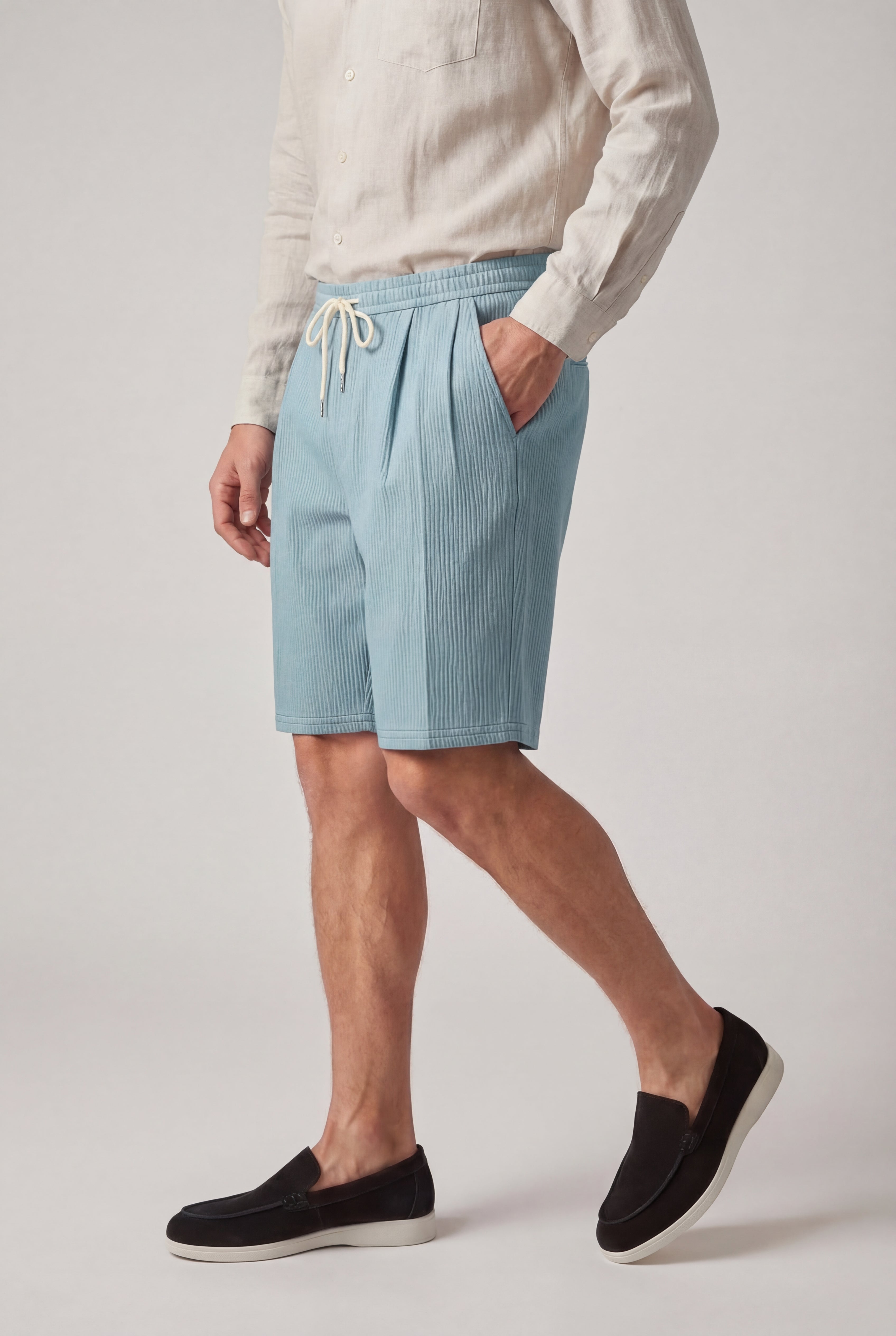 ZELVORIN TEXTURED DRAWSTRING SHORTS – BLUE