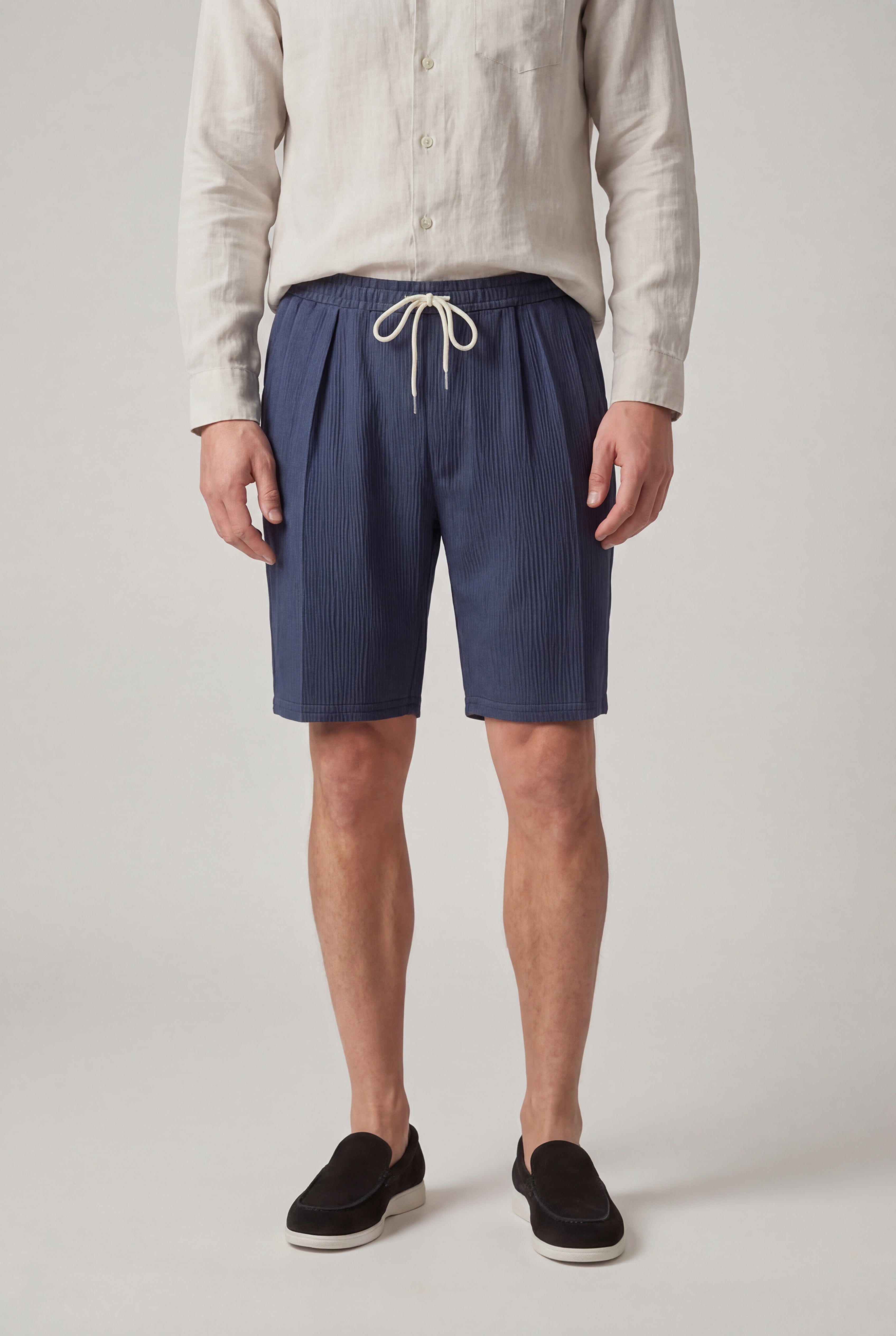 ZELVORIN TEXTURED DRAWSTRING SHORTS – NAVY