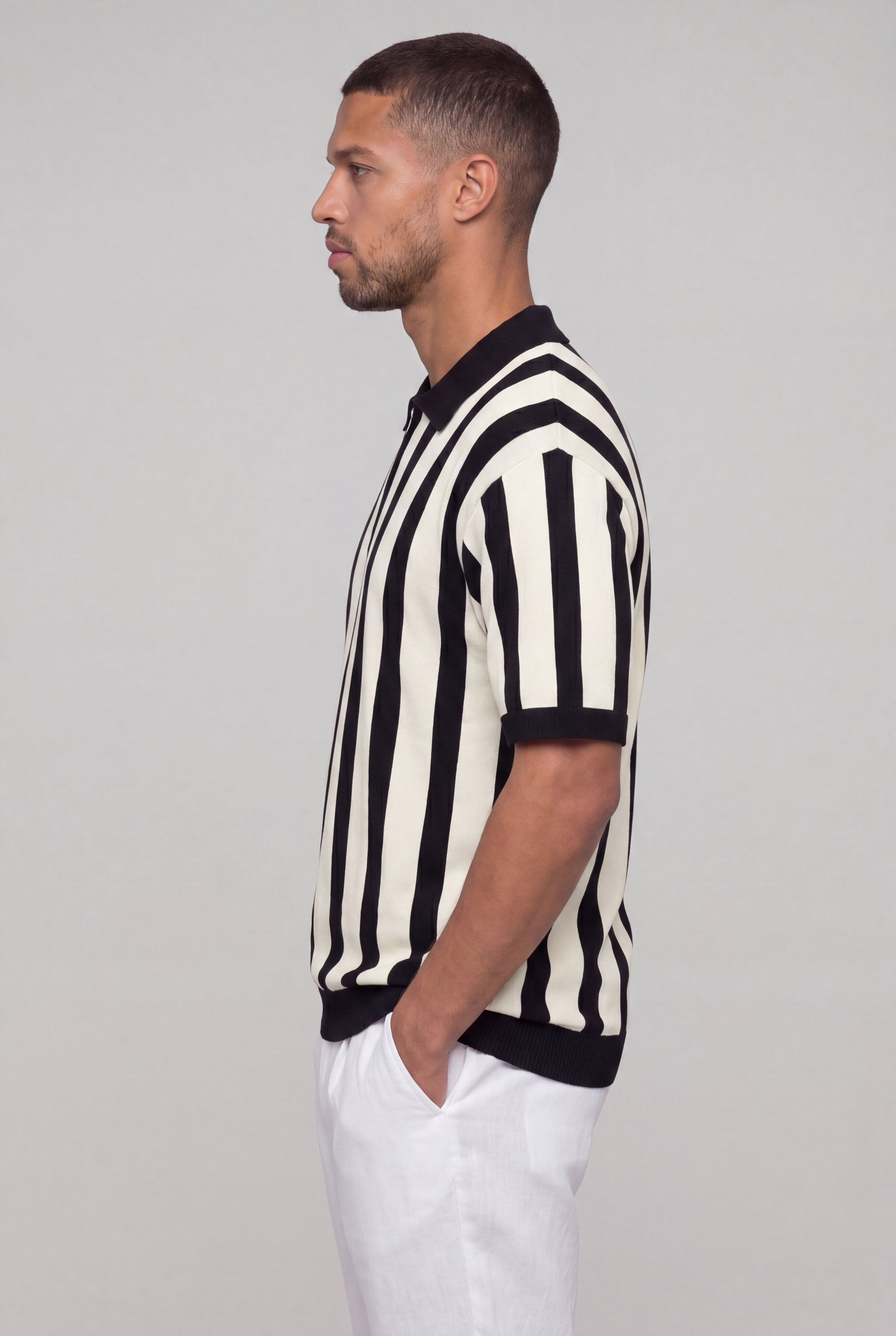 ZENOT O STRIPE POLO - BLACK