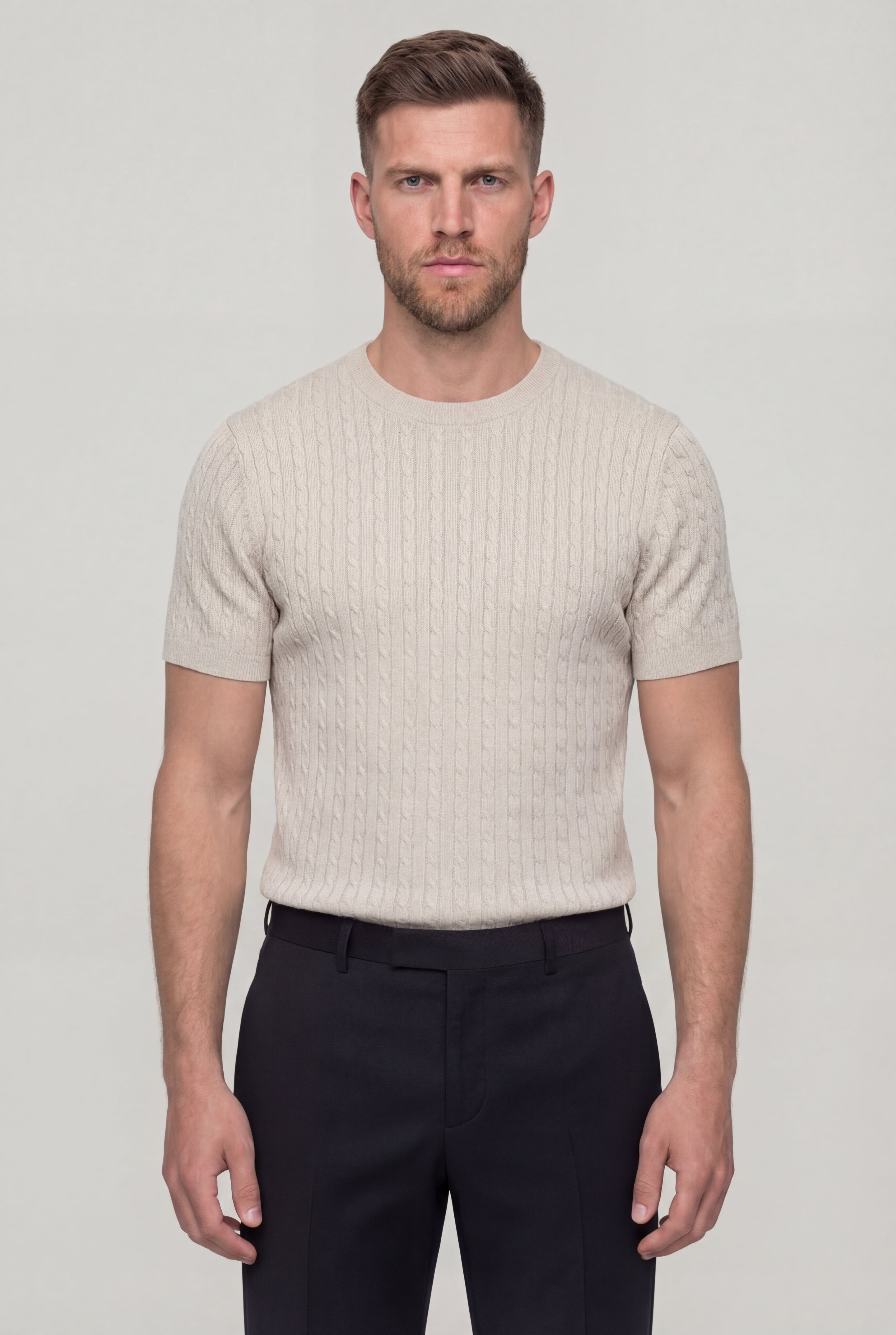 ZENTARO TEXTURED KNIT T-SHIRT - KHAKI