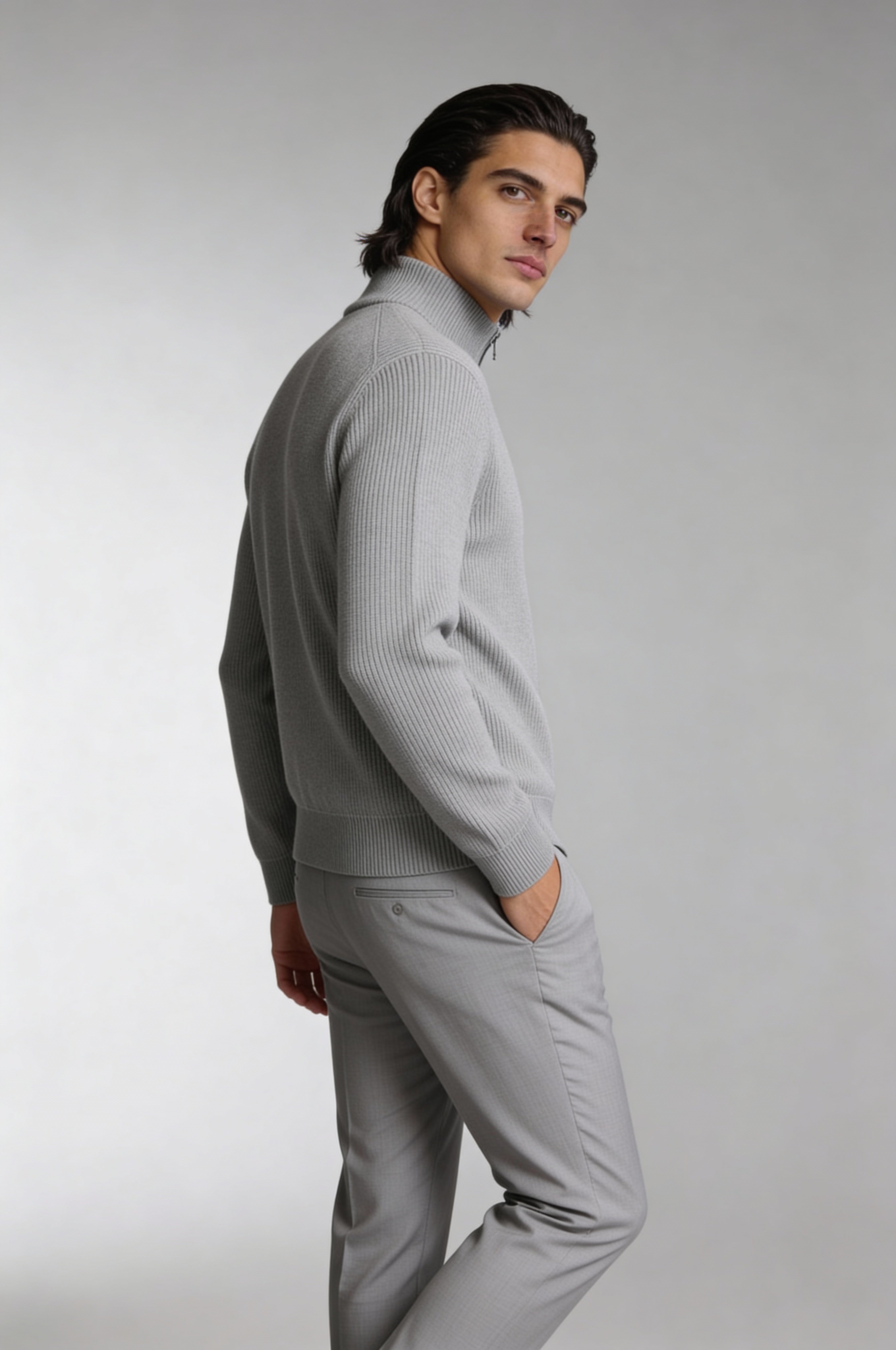 CALVION FULL-ZIP SWEATER – GRAY