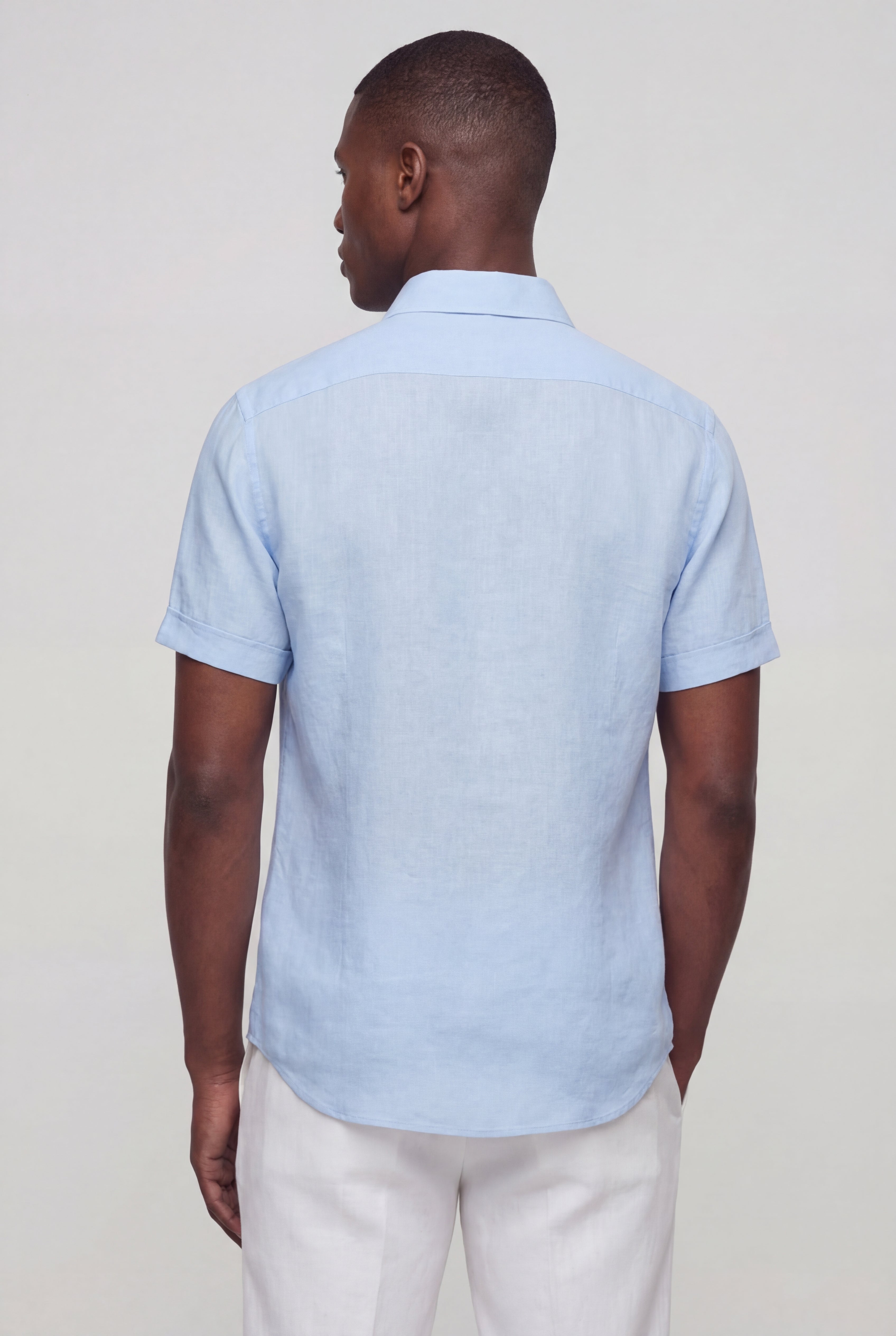SOLARO LINEN SHORT SLEEVE SHIRT – BLUE
