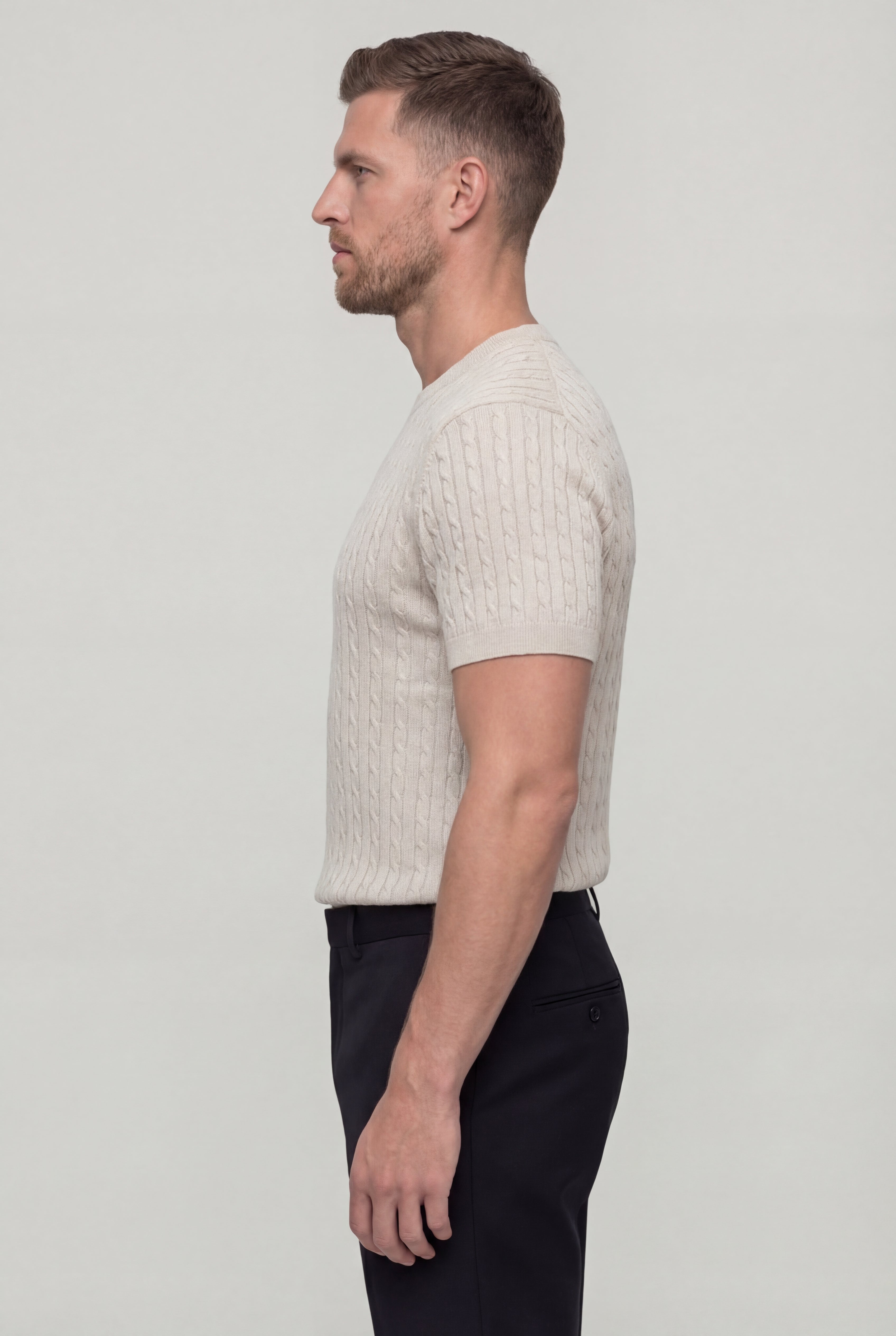 ZENTARO TEXTURED KNIT T-SHIRT - KHAKI