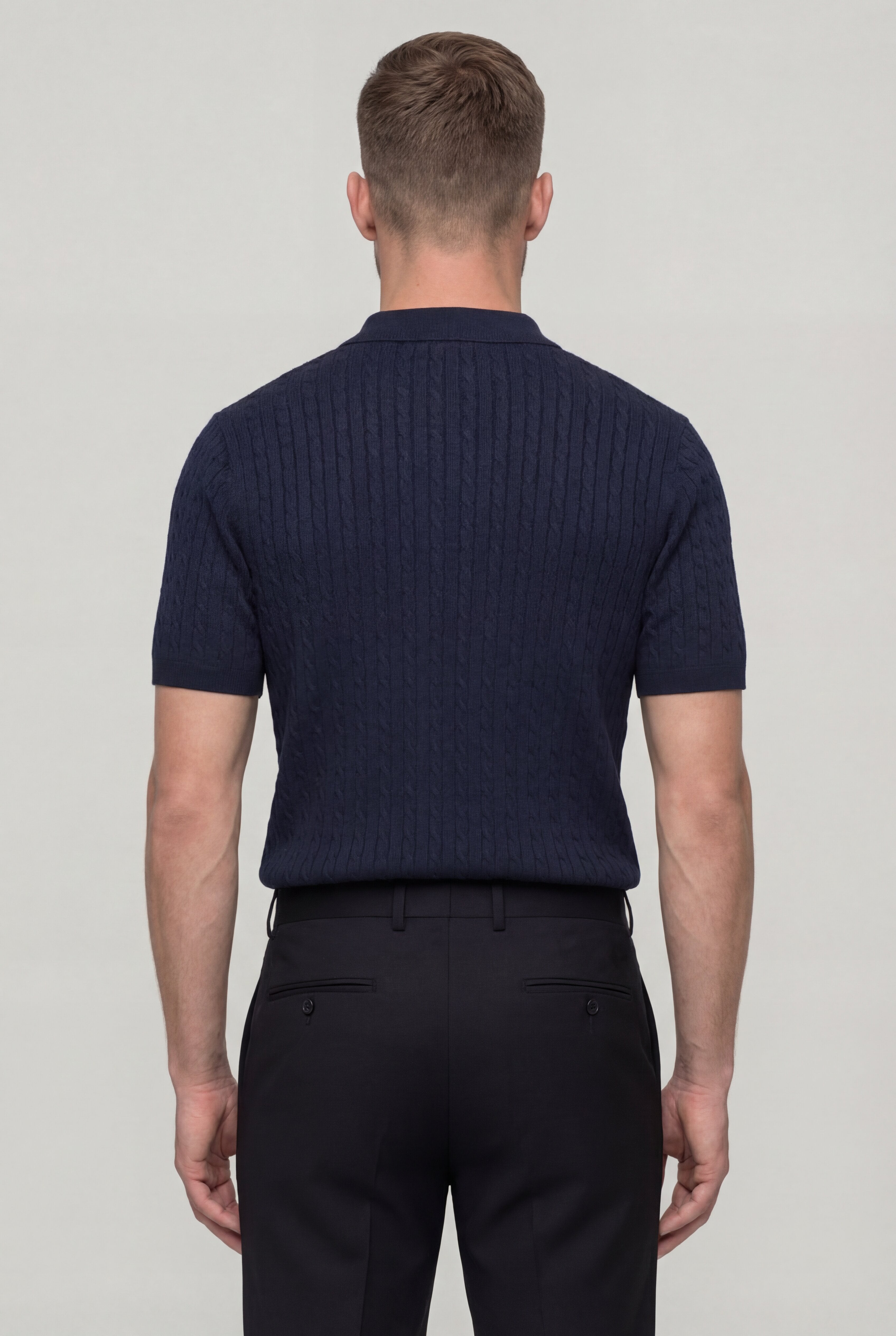 ZENTARO TEXTURED KNIT T-SHIRT - NAVY