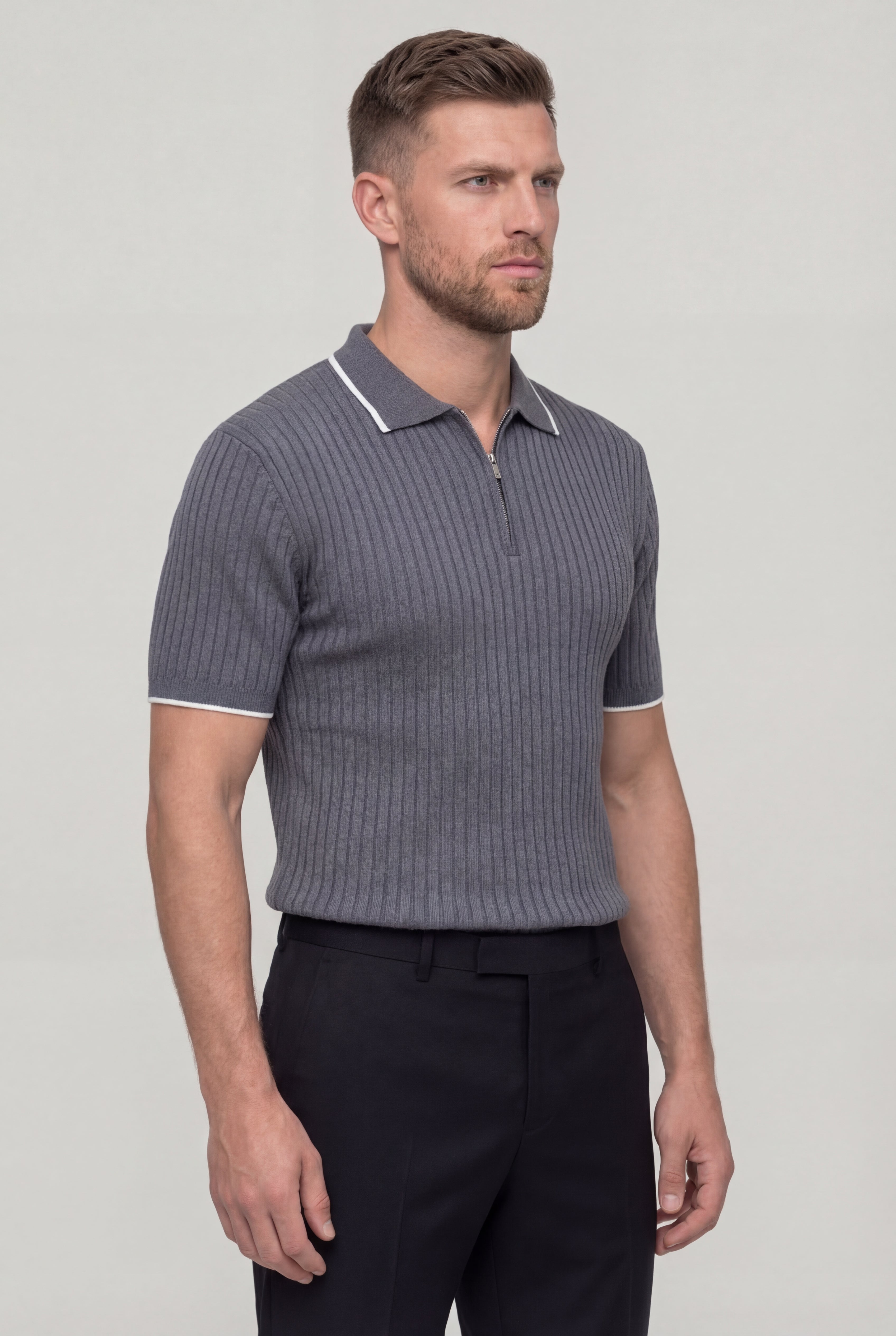 TYVORIN ZIP POLO SHIRT – GRAY