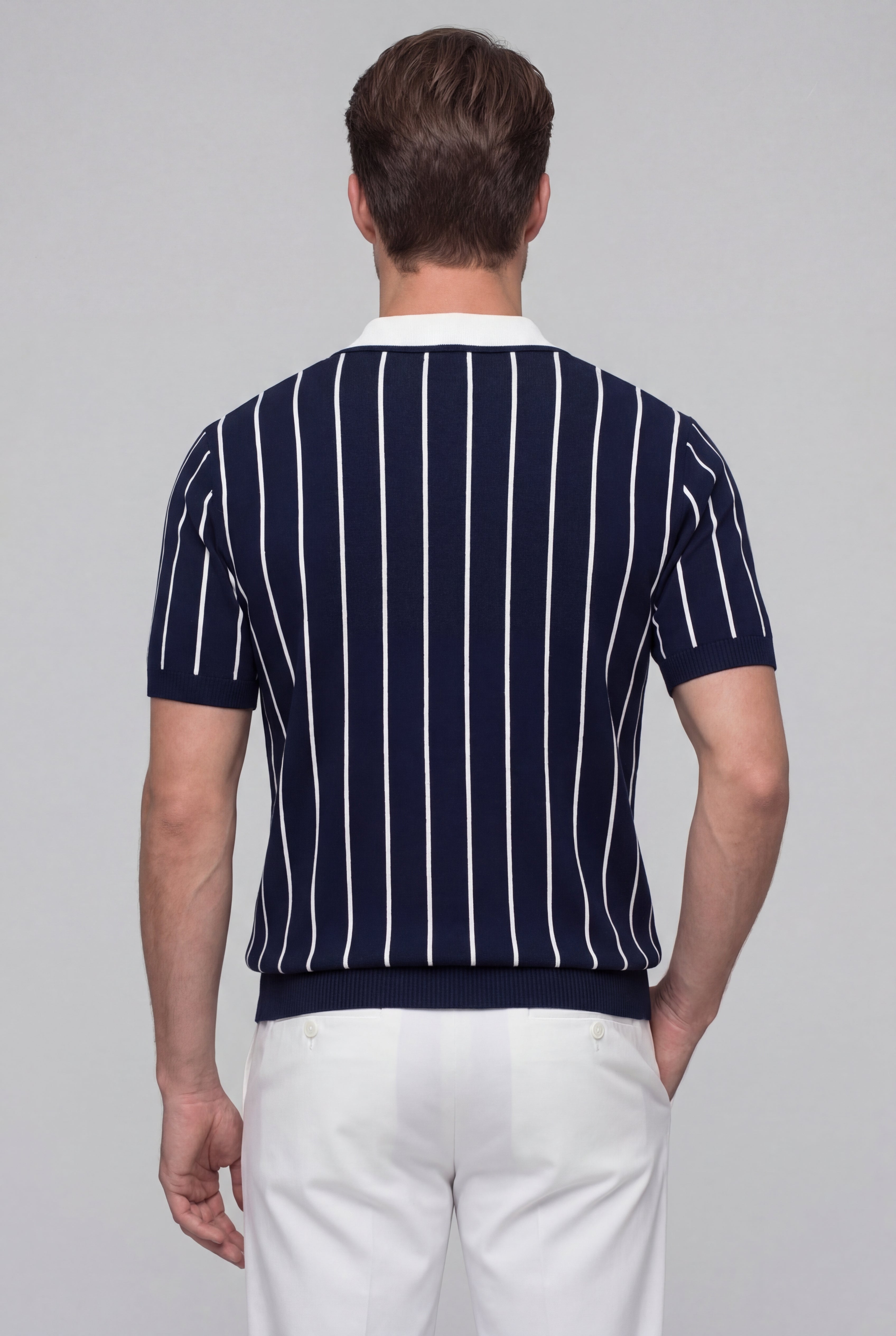 VELORIN STRIPED KNIT POLO SHIRT – NAVY